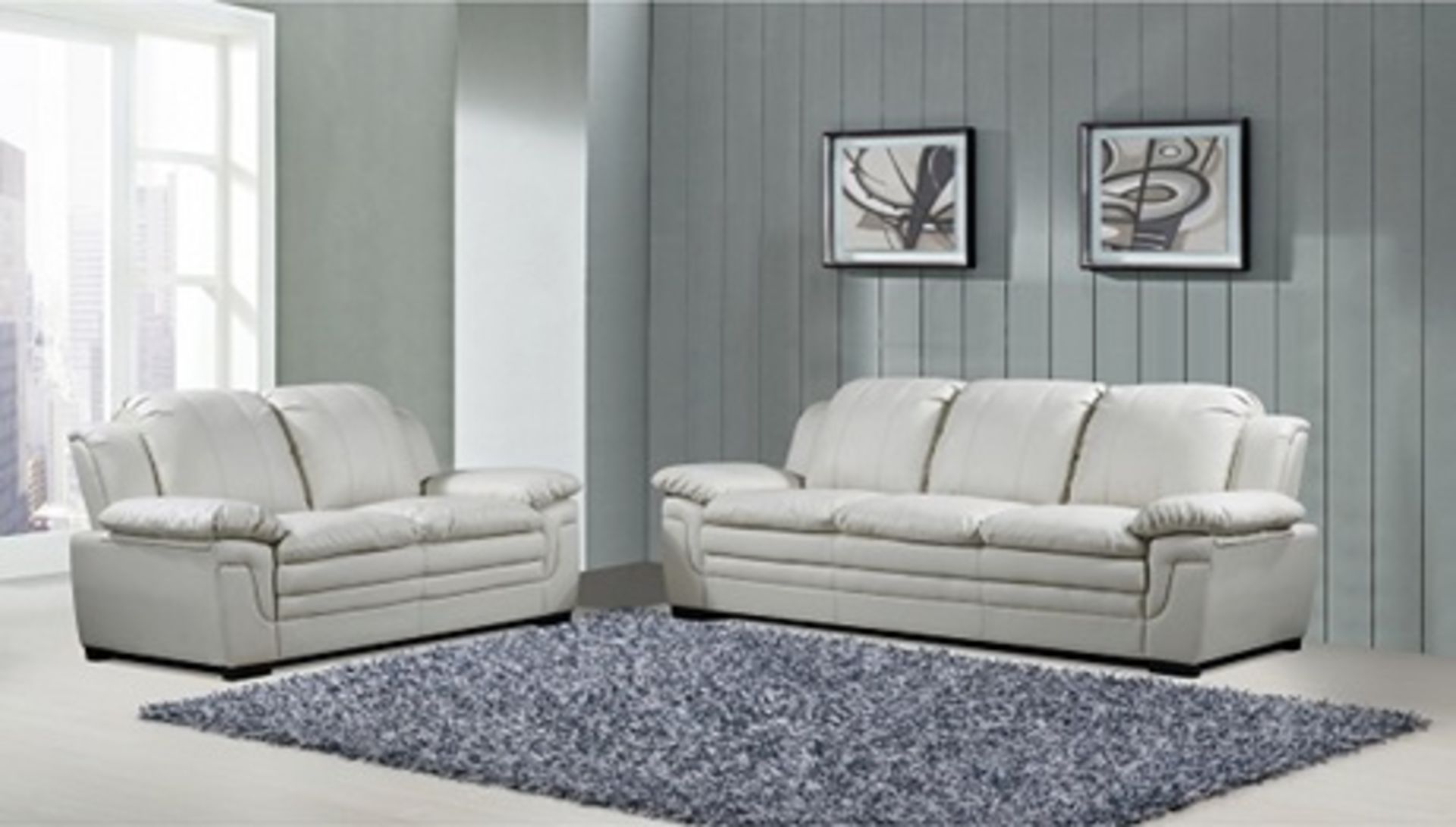 1 x Cream Faux Leather Sofa - 3 Seater (Brand New & Boxed - Ref SFS009)