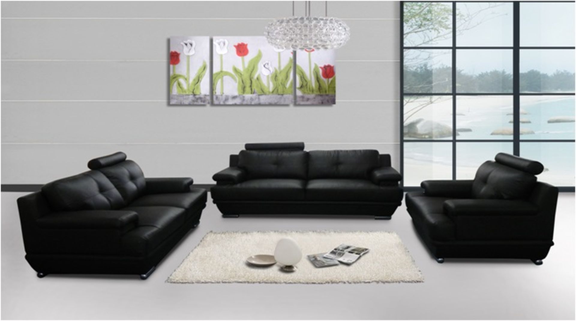 1 x Black Faux Leather Sofa - 3 Seater (Brand New & Boxed - Ref SFS006)