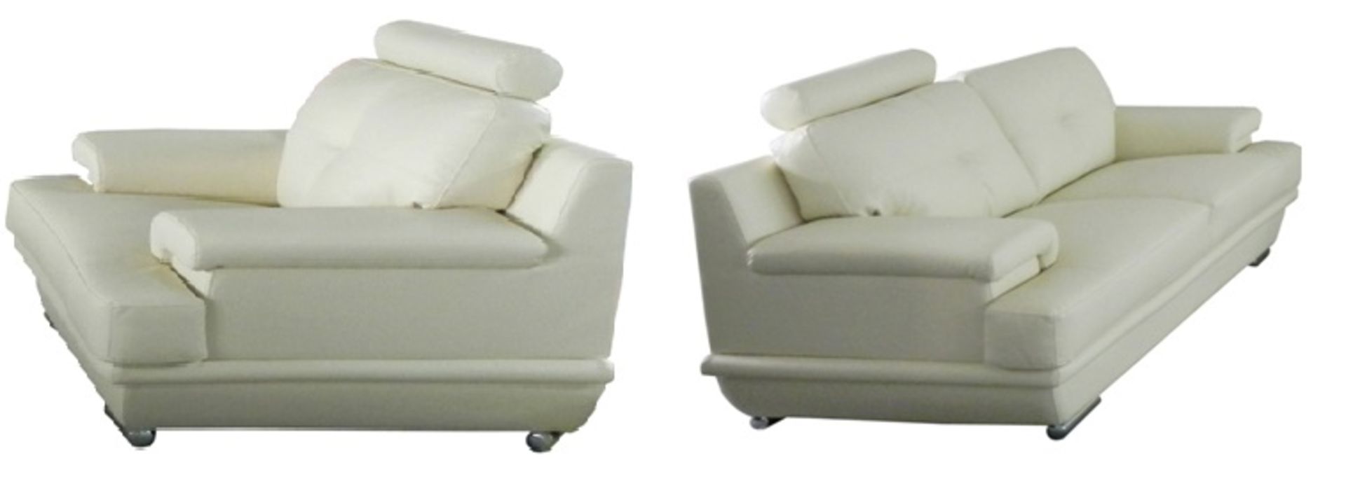 1 x Cream Bonded Leather Sofa 3 Seater - SFS006 (Brand New)