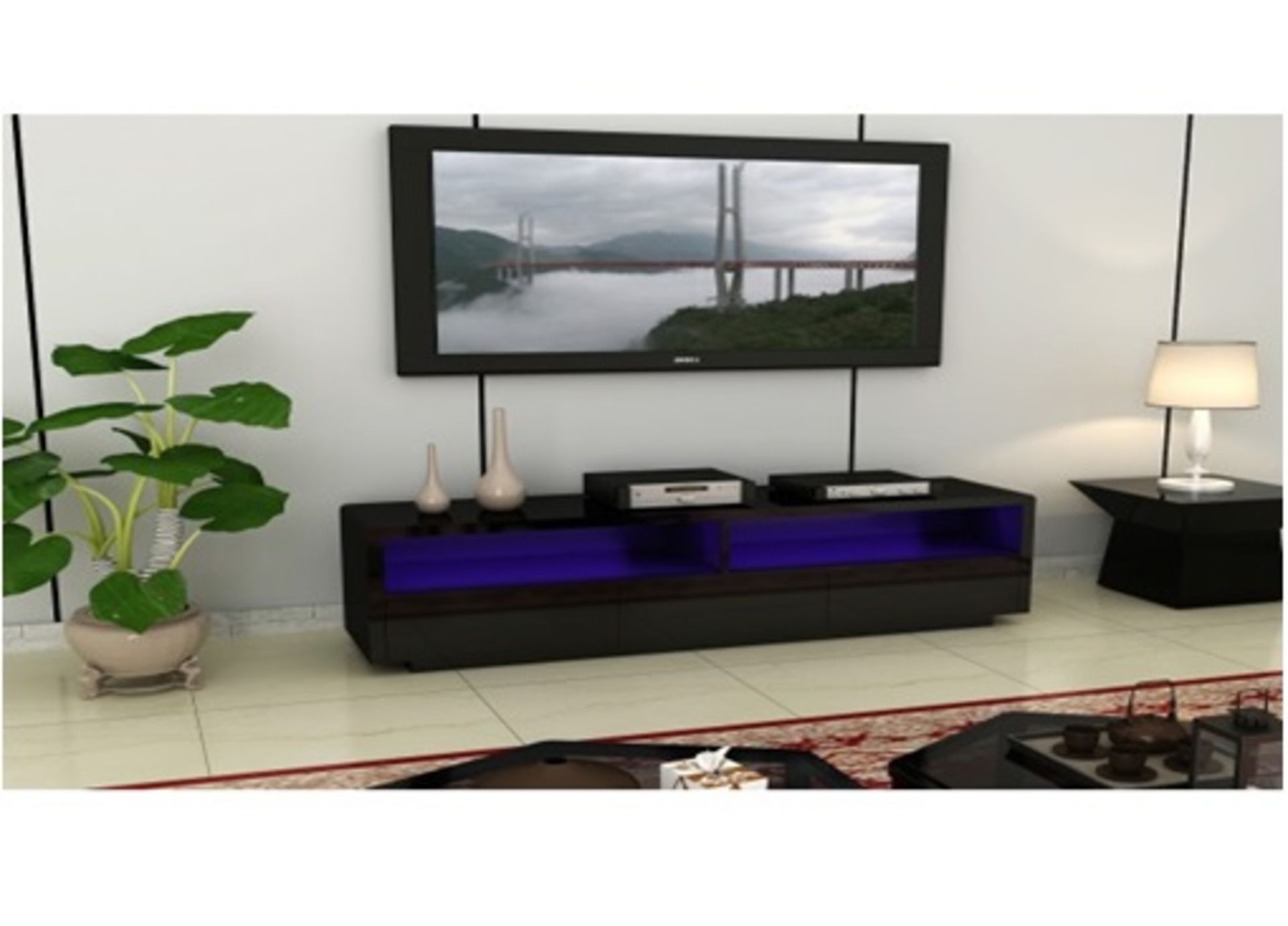 1 x Designer Black High Gloss LED Light TV Unit With Drawers - Ref TVS354/BLKLED (Brand New &