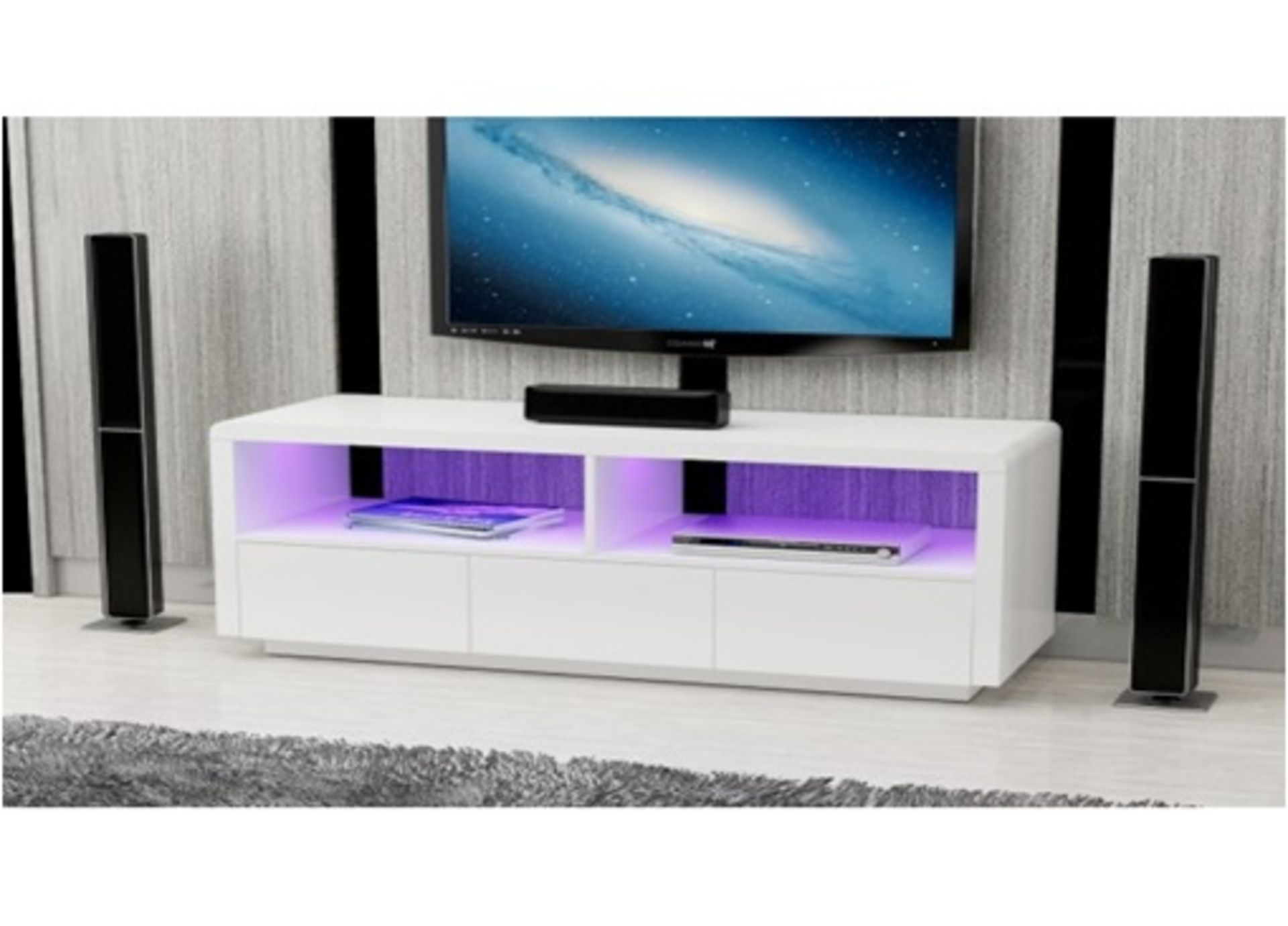 1 x Designer White High Gloss LED Light TV Unit With Drawers - Ref TVS355/WHTLED (Brand New & Boxed)