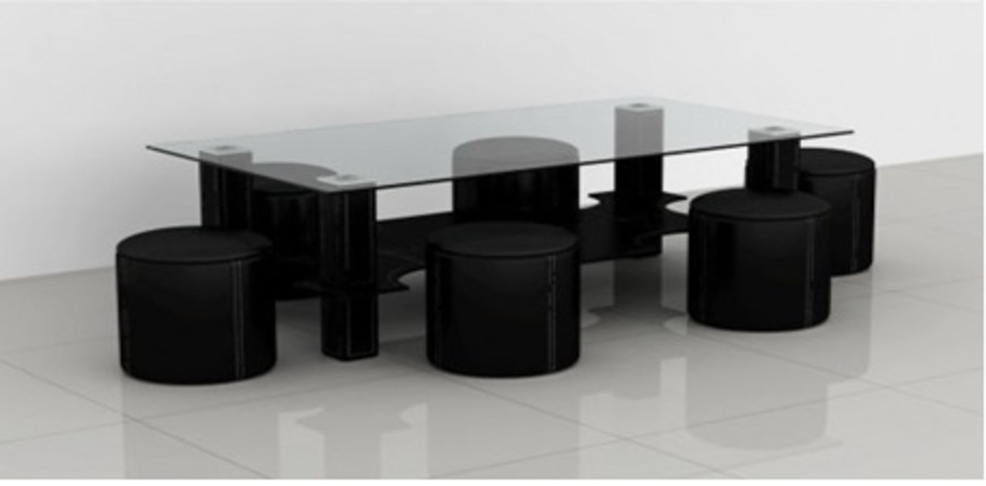 1 x Premium Glass Coffee Table and Stool Set CTB423 Black - (Brand New & Boxed)