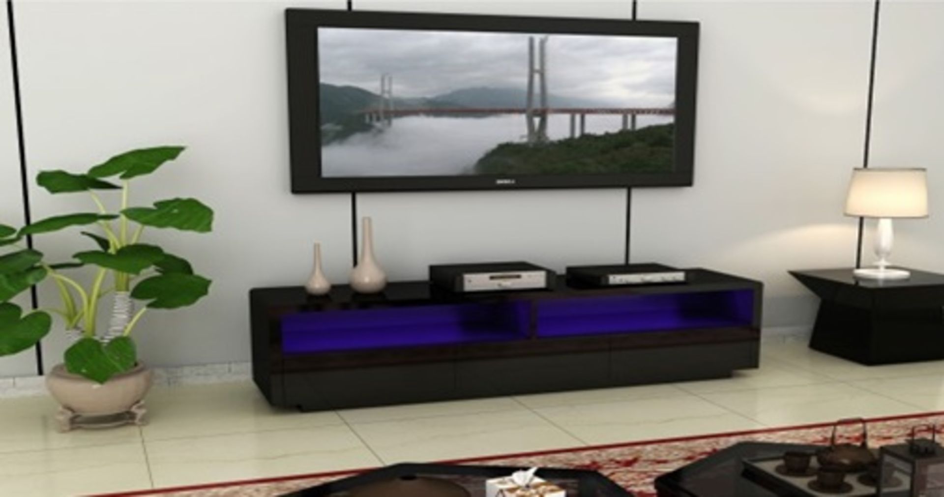 1 x Black High Gloss LED Light TV Unit With Drawers (Brand New & Boxed)