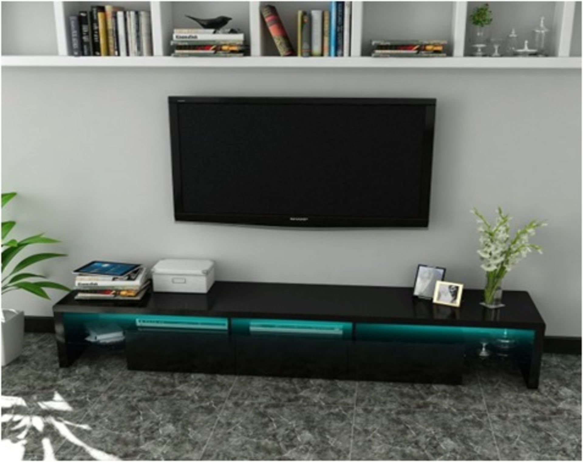 1 x Black Glossy MDF TV Stand with Colour Changing LED Lights (Brand New & Boxed)