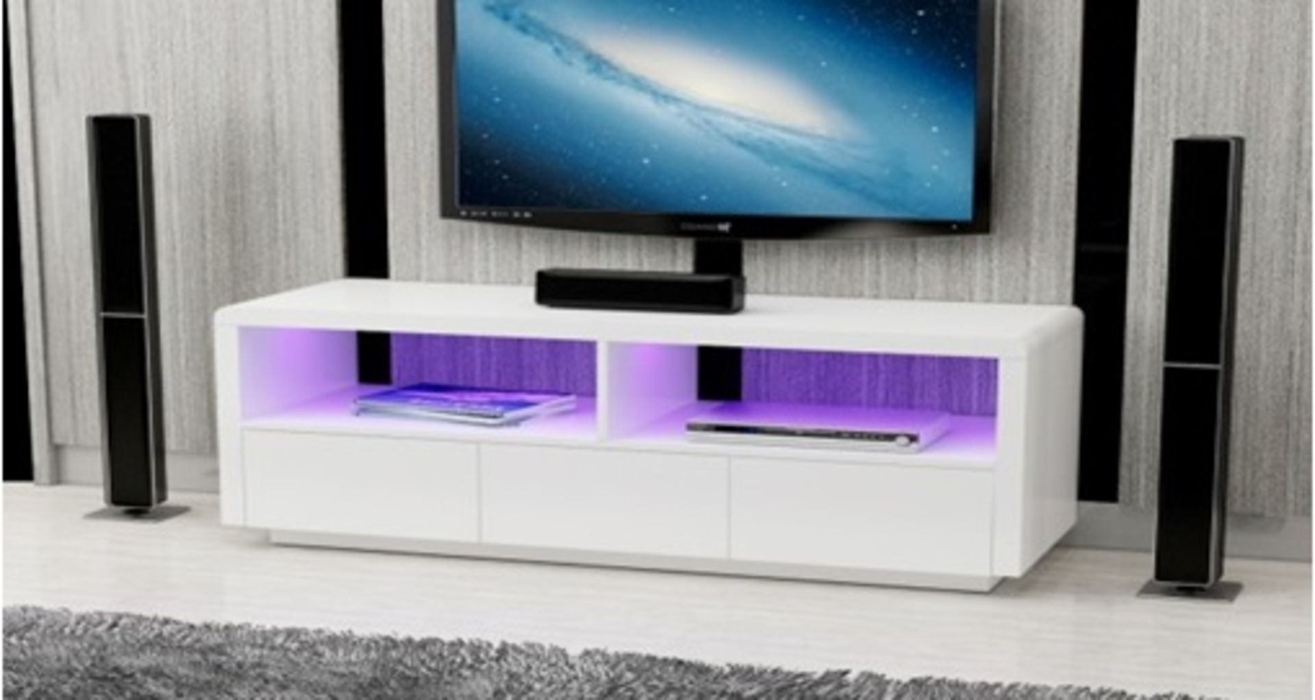 1 x White High Gloss LED Light TV Unit With Drawers (Brand New & Boxed)