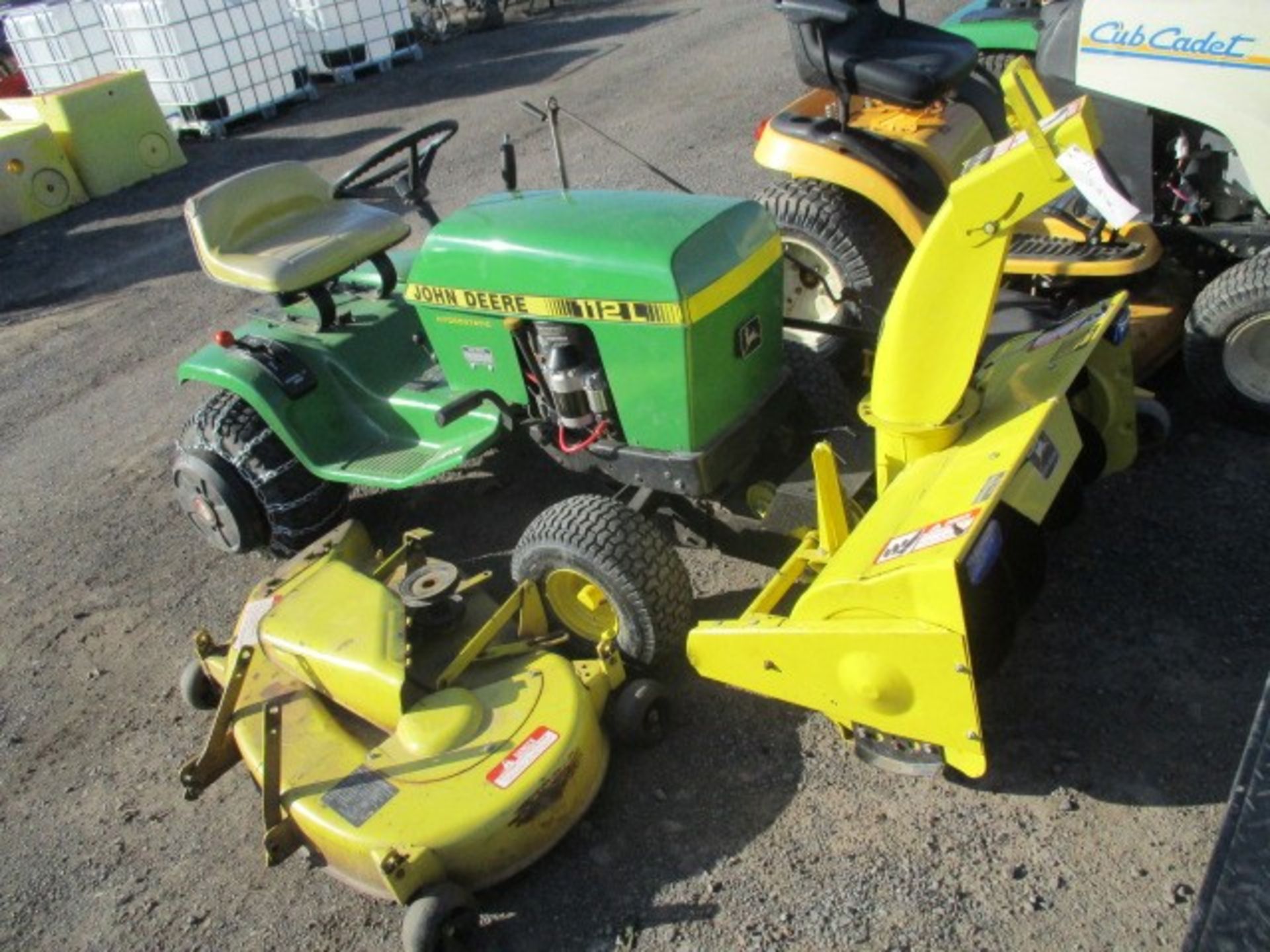 JD 112 W/ SNOW BLOWER AND DECK, (WORKS GOOD)