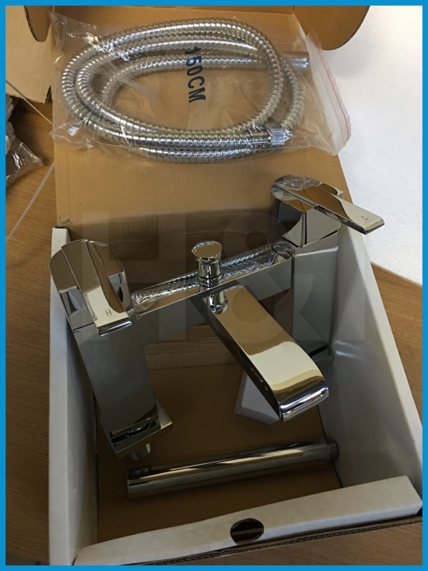 Designer TC Series12 bath shower mixer set with hose and handset and modern quarter turn heads in - Image 2 of 6