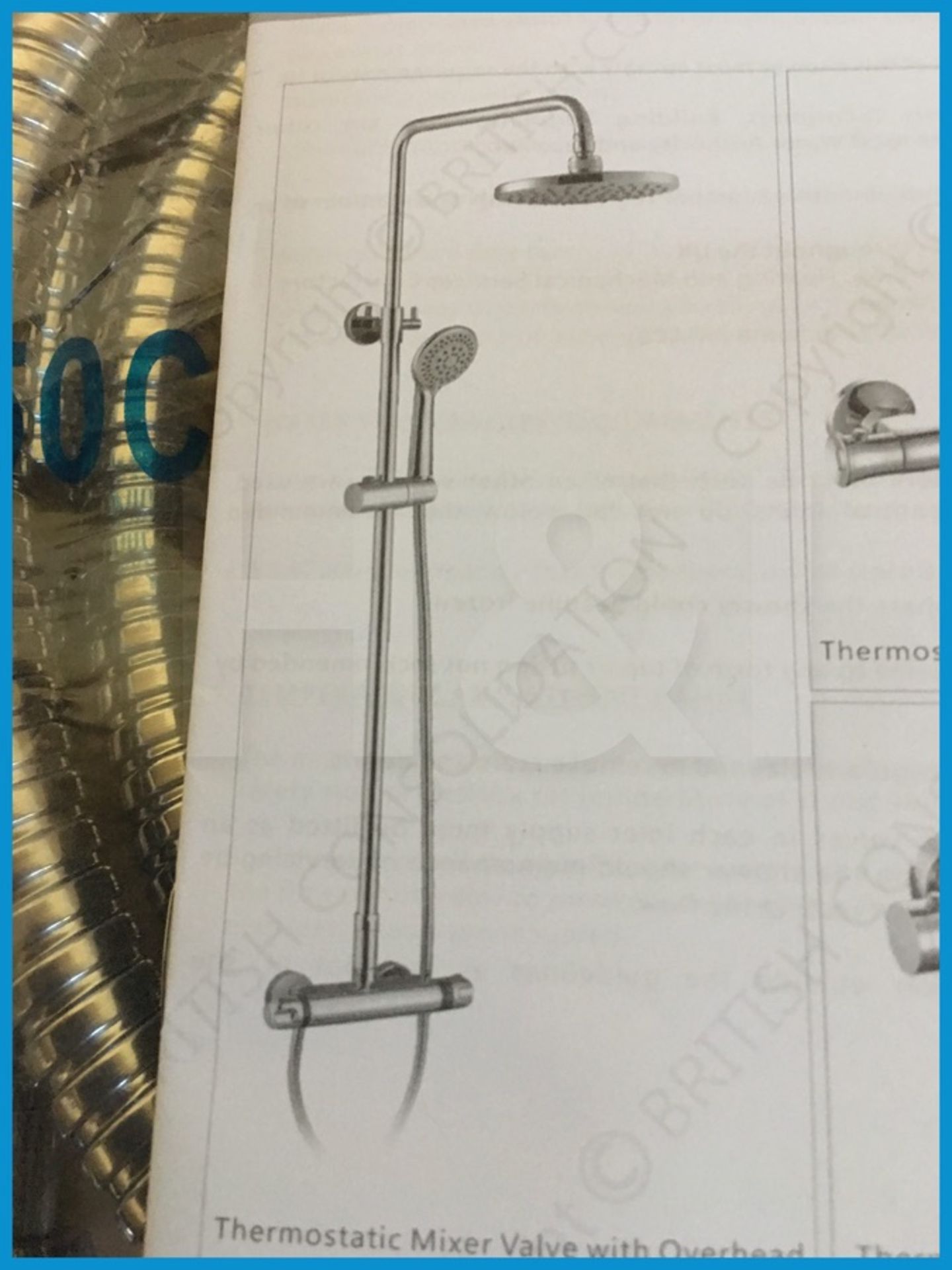 Designer thermostatic shower kit with round shower head, riser rail, handset and hose. New and - Image 8 of 8