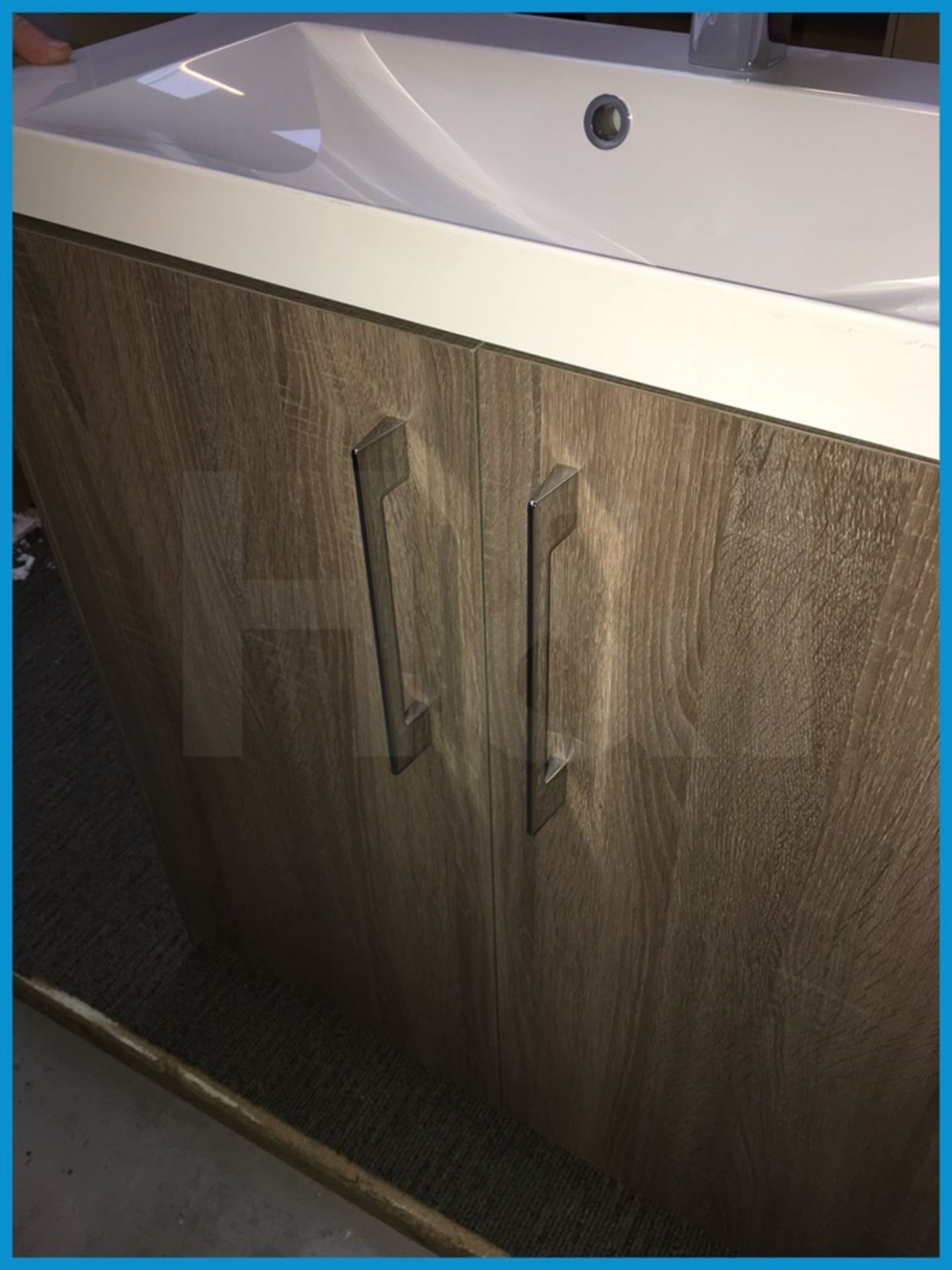 Designer R2 floor standing vanity unit in Havana oak finish with polycarbonate basin and designer - Image 7 of 8