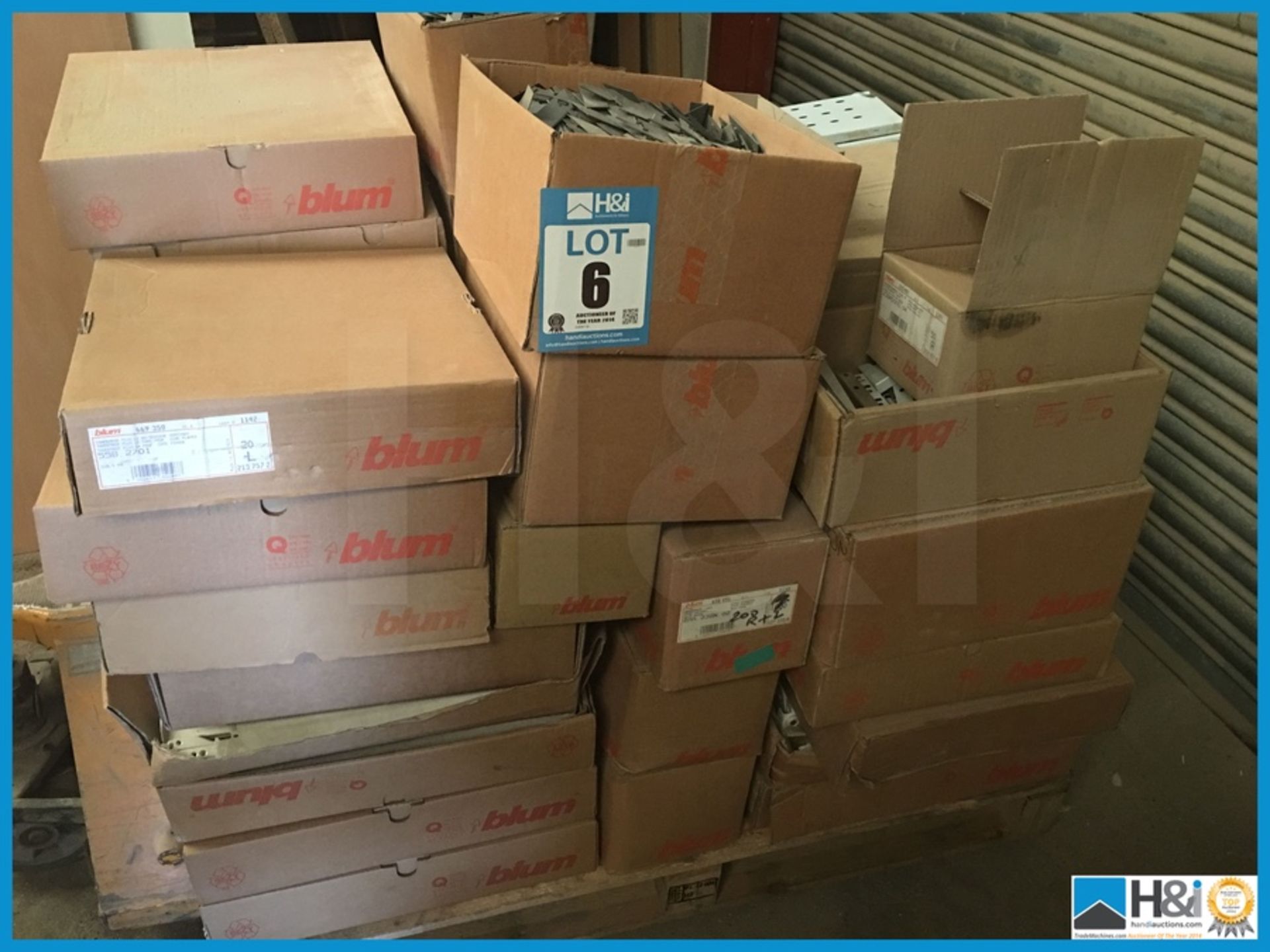 Large pallet containing huge quantity of new and unused Blum kitchen components, i.e draw runners,