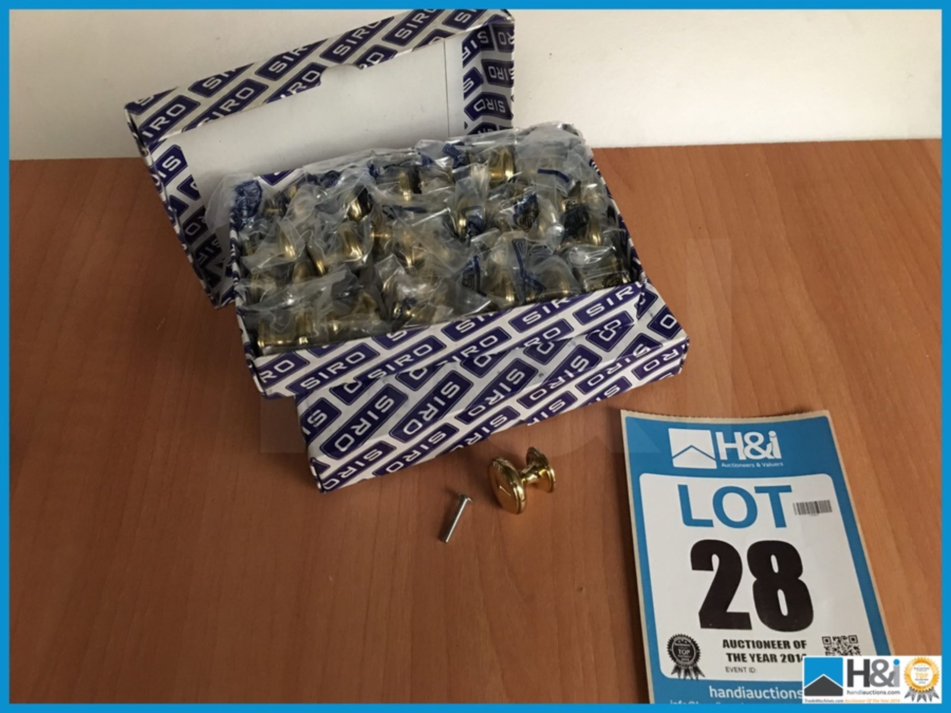 2 off boxes of 25 no. Siro polished brass knobs. New and unused Appraisal: Viewing Essential