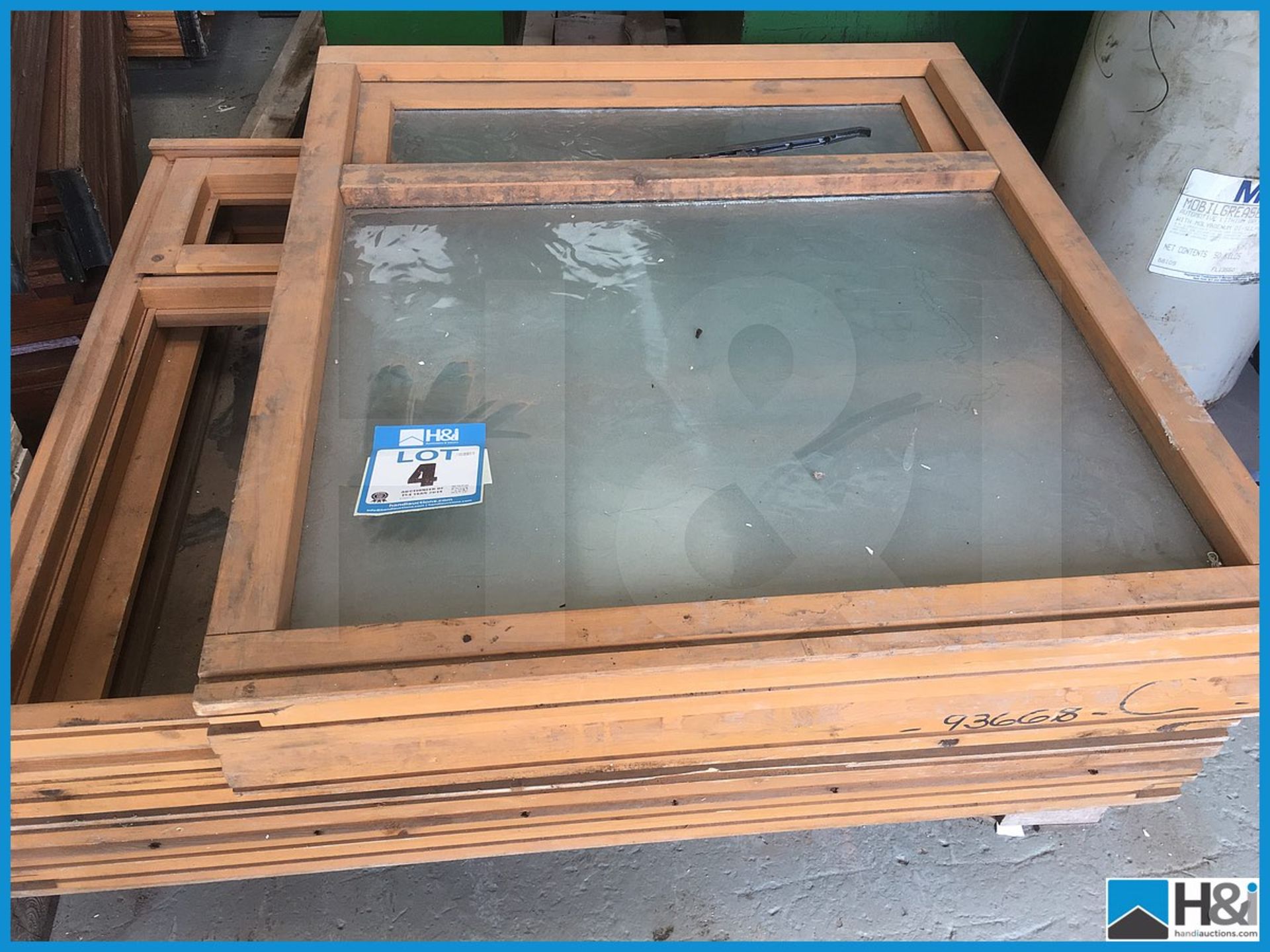 3 off unused wooden, top opening windows. Approx 910 x 1050 and 1200 x 1050. Dusty appearance due to