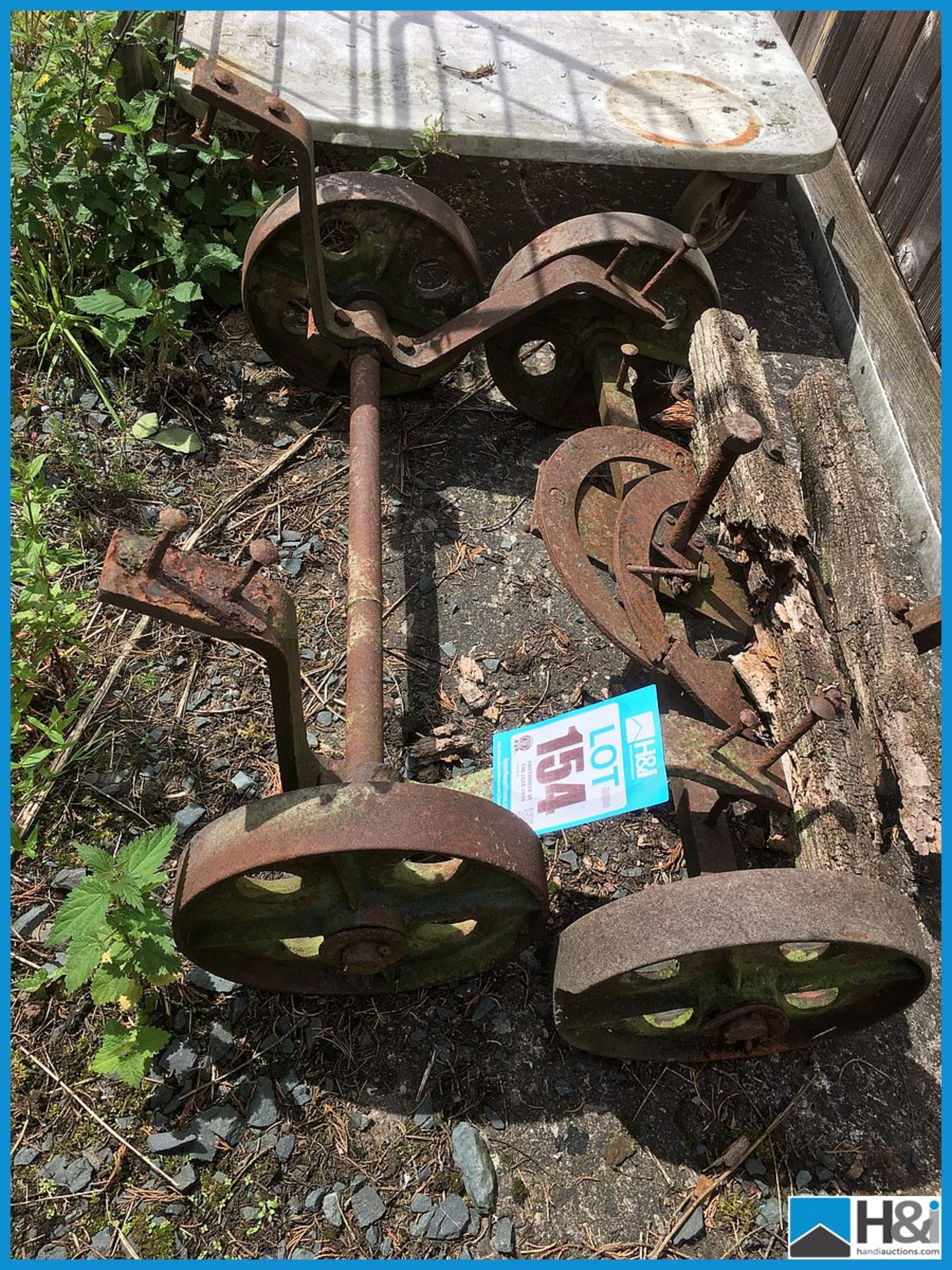 Quantity of vintage metal cart wheels and axles Appraisal: Viewing Essential Serial No: NA Location: - Image 2 of 2