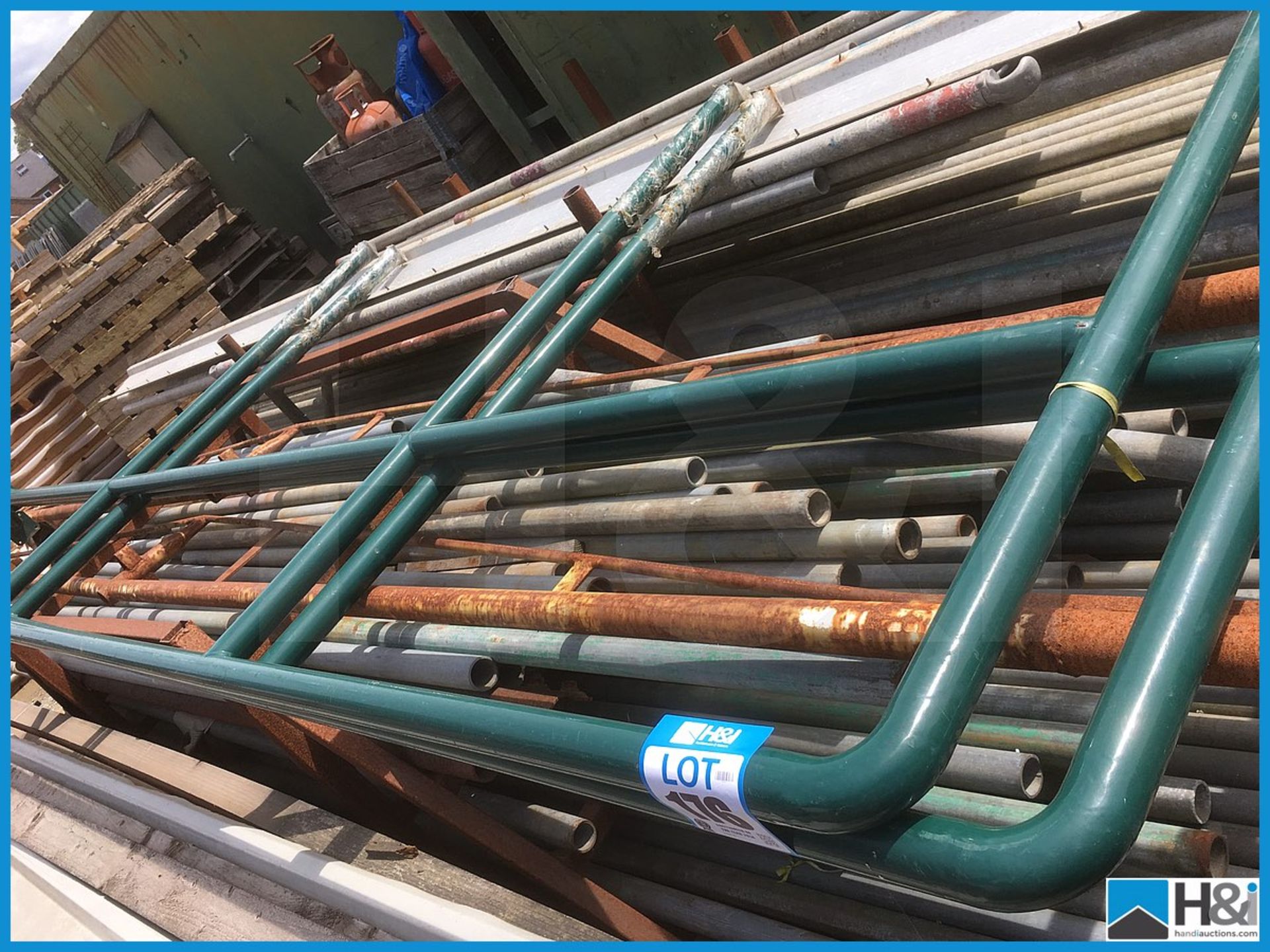 2 off green metal handrail sections. Unused Appraisal: Viewing Essential Serial No: NA Location: