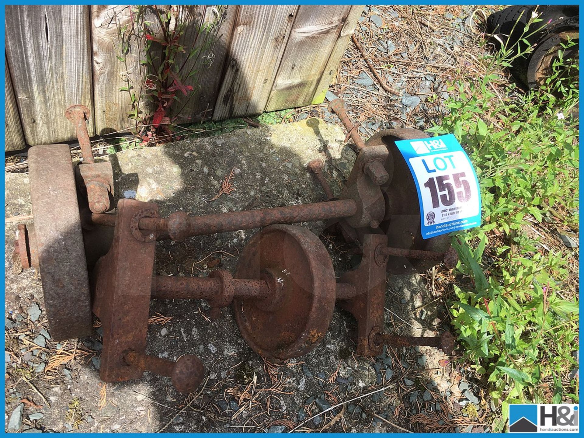 Quantity of vintage metal cart wheels and axles Appraisal: Viewing Essential Serial No: NA Location: