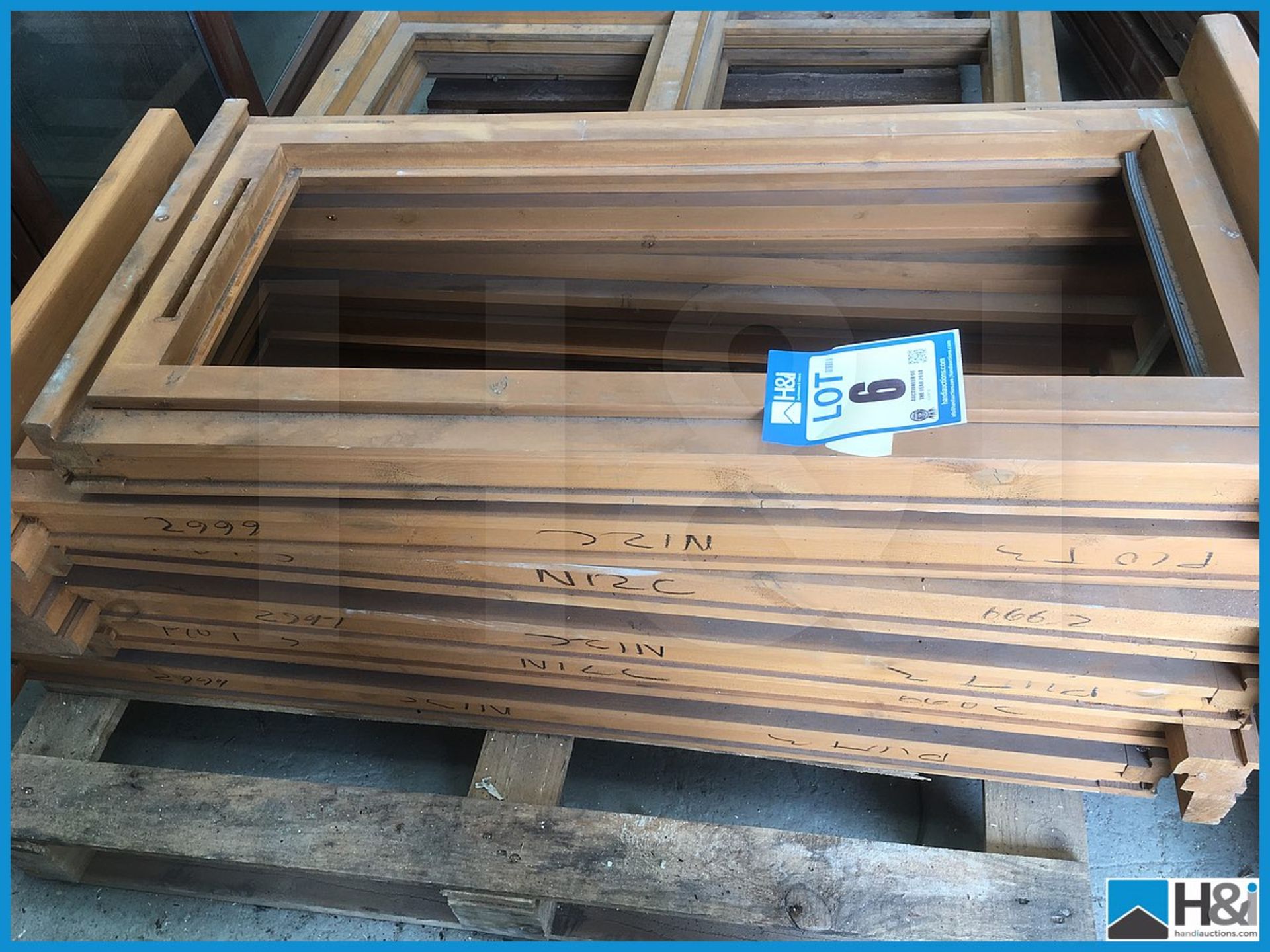 6 off unused wooden unglazed window frames 1050 x 500 avg size. Dusty appearance due to storage - Image 2 of 2