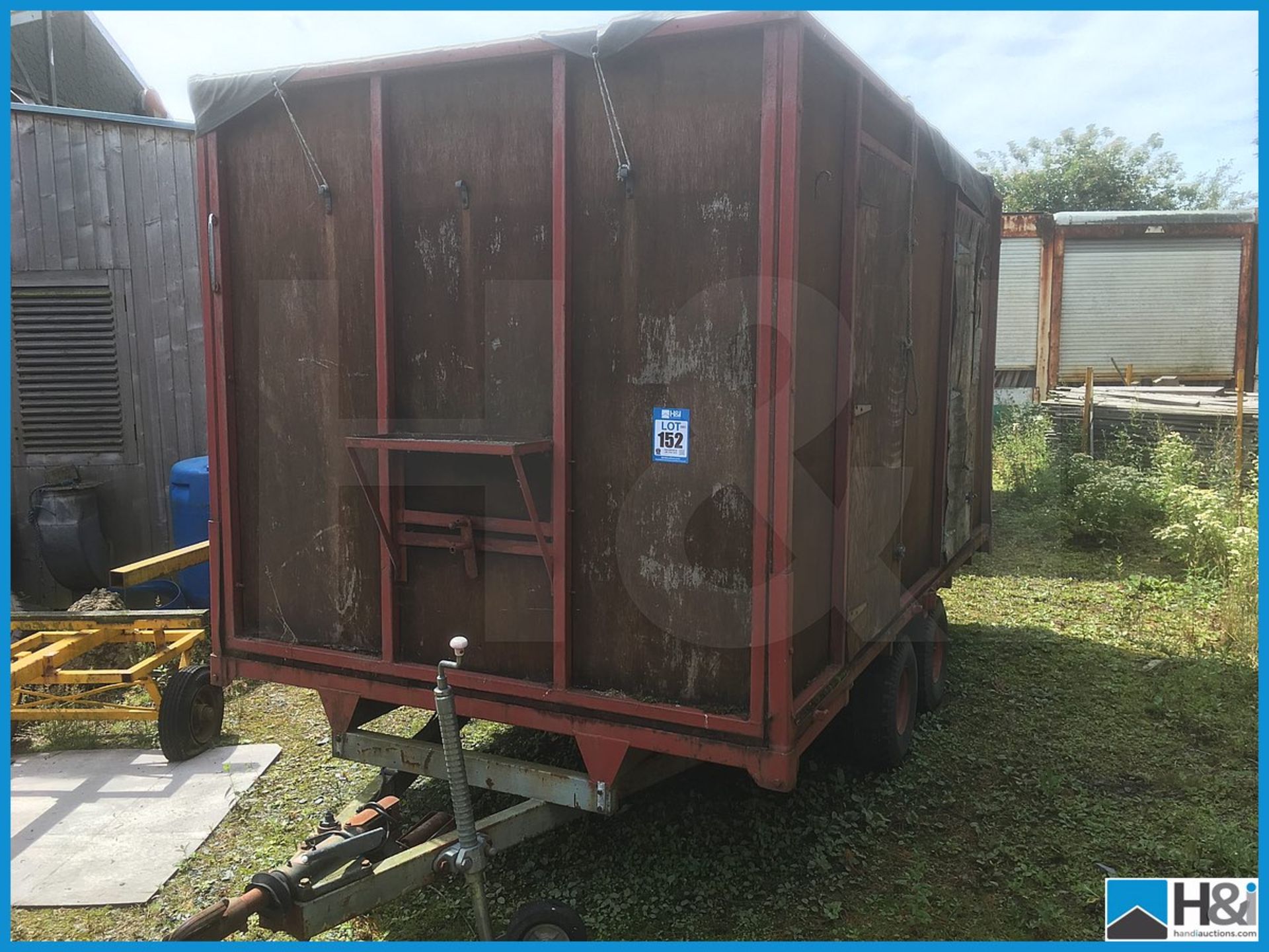 Metal frame double axle box trailer. Previously used for collecting wood shavings Appraisal: Viewing