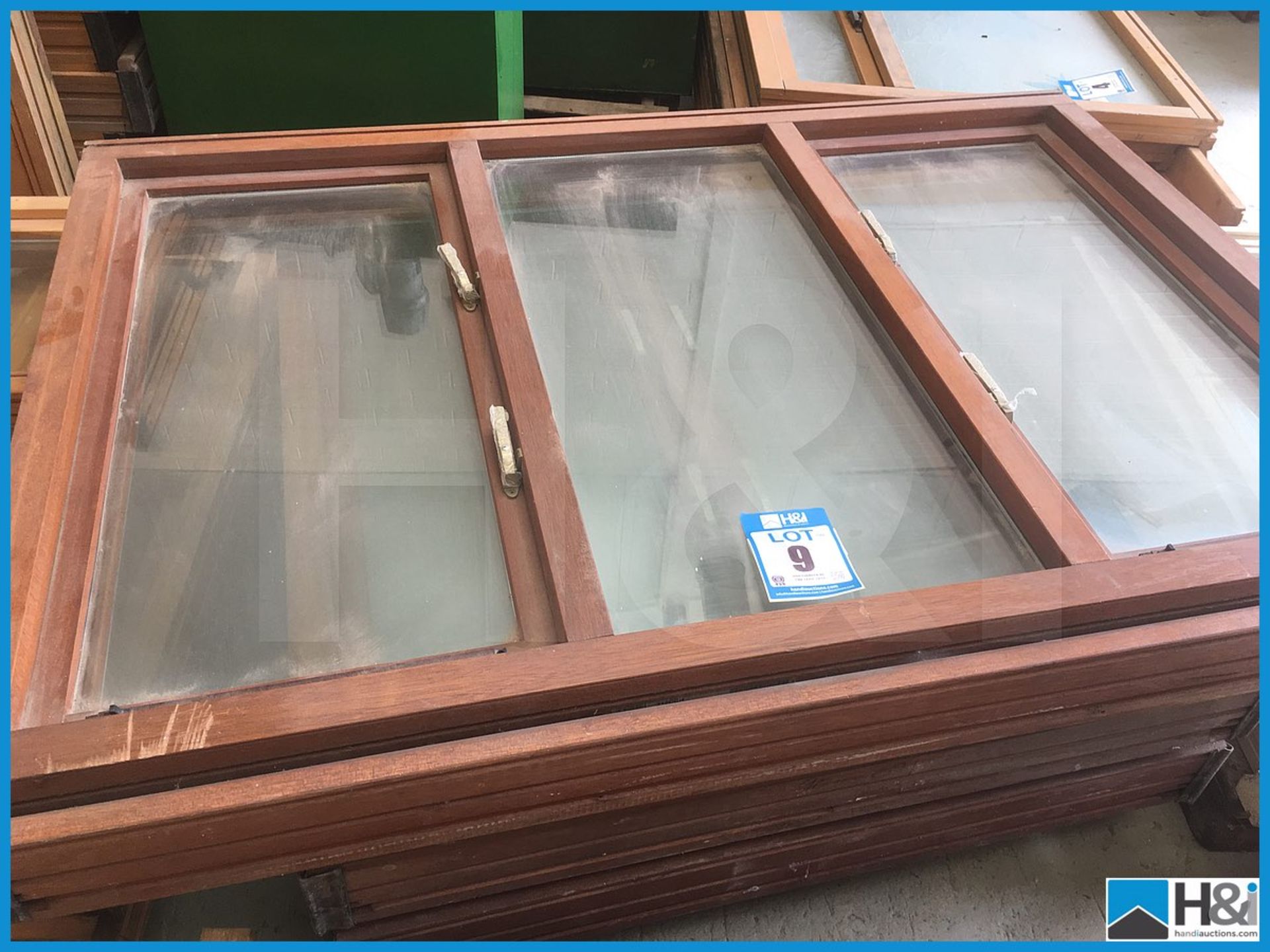 2 off large unused triple hardwood casement windows with stays. Approx 1200 x 1770. Dusty appearance