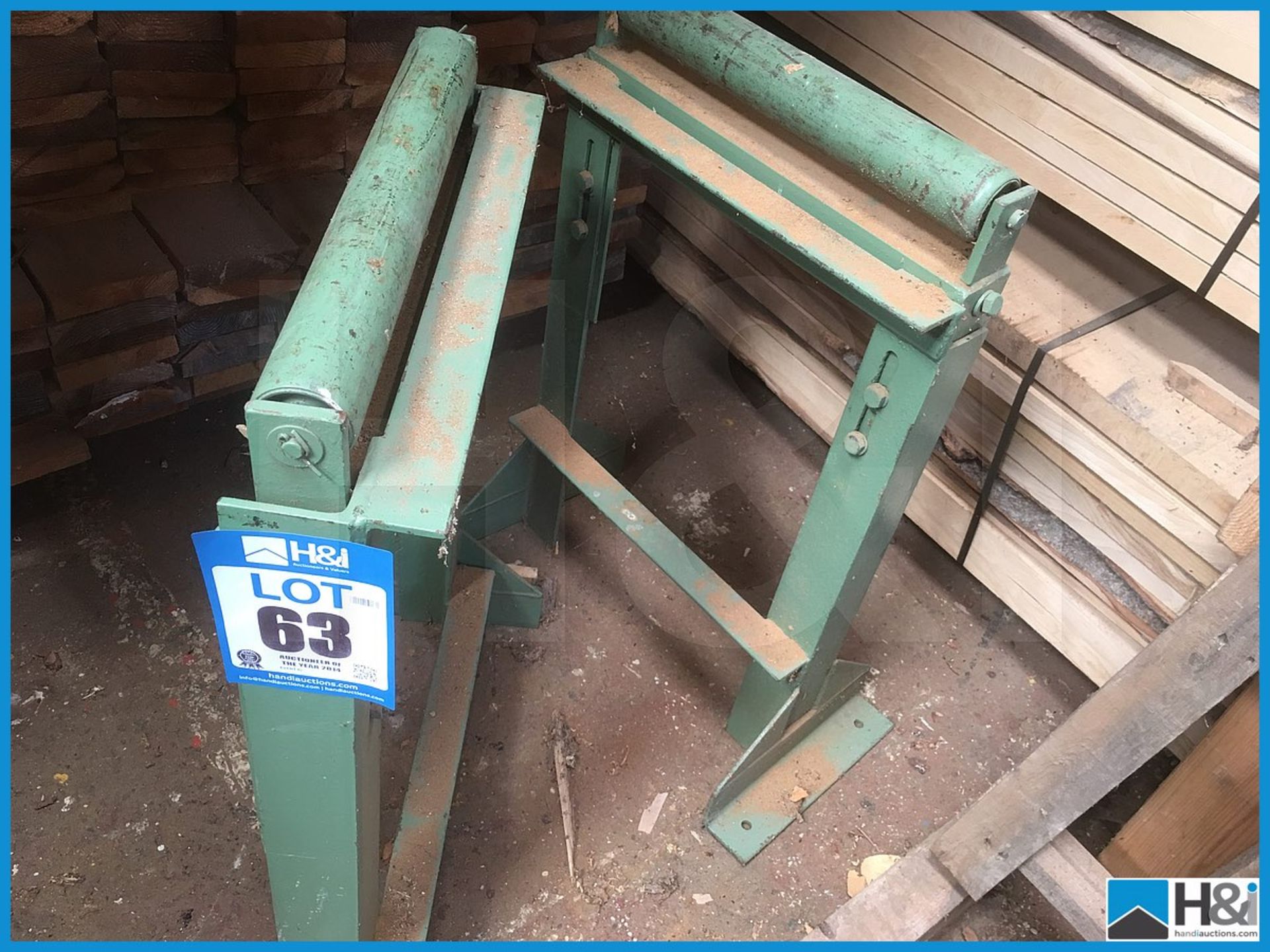 2 off free standing heavy duty woodworking machine rollers. Approx 450 wide Appraisal: Viewing