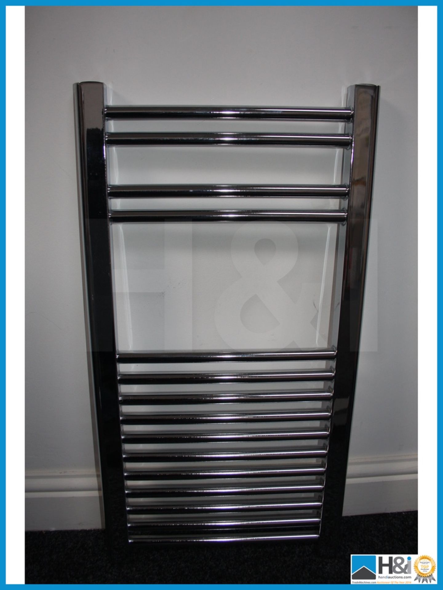 Chrome heated towel rail with fittings unused and boxed 760 x 400 mm. Appraisal: Viewing Essential - Image 2 of 3
