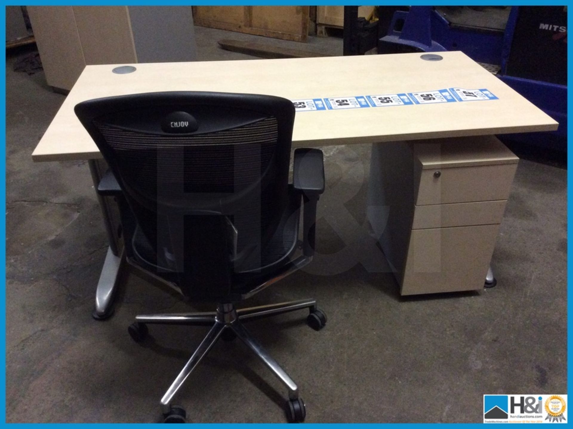 Straight Desk + 3 drawer unit on wheels 1600mm x 800mm x 720mm Maple