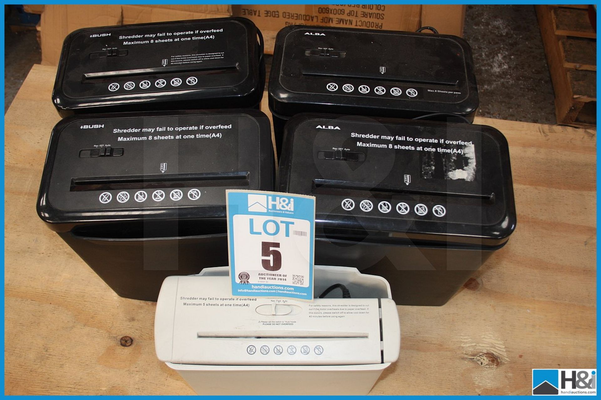 5 off paper shredders size A4. Untested, raw return Appraisal: Viewing Essential Serial No: NA