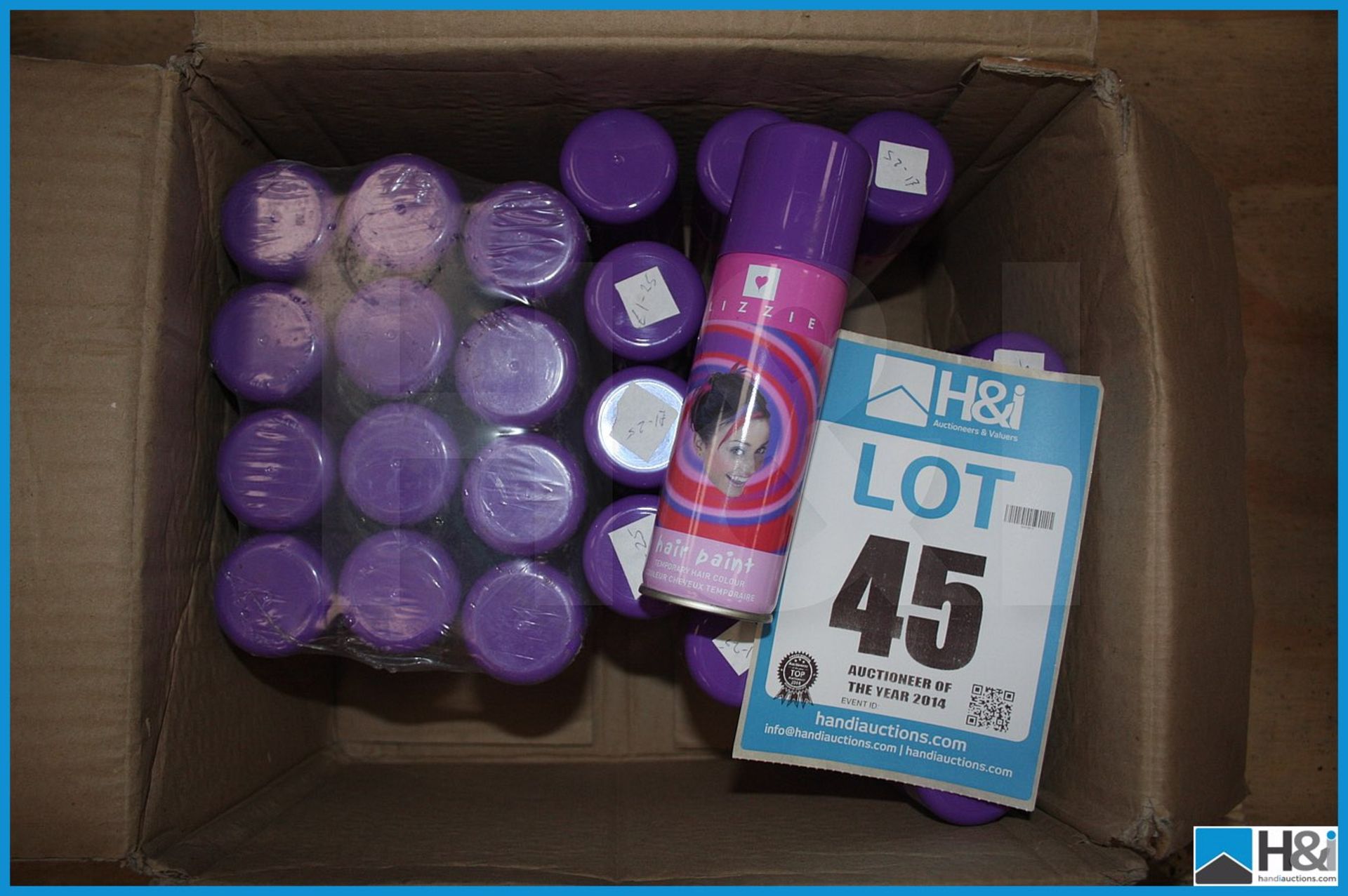 Box of approx 27 off Lizzie purple hair paint Appraisal: Viewing Essential Serial No: NA Location: