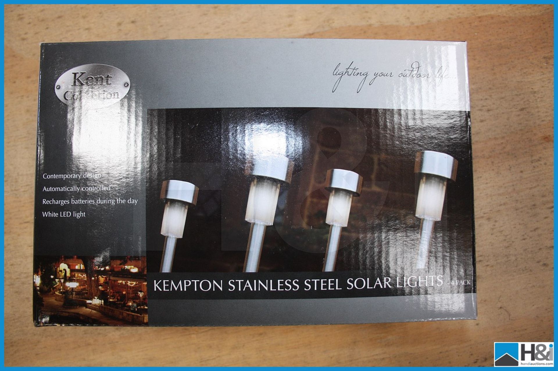 Box of 10 Kempton stainless steel solar lights new and boxed . Appraisal: Viewing Essential Serial - Image 2 of 4