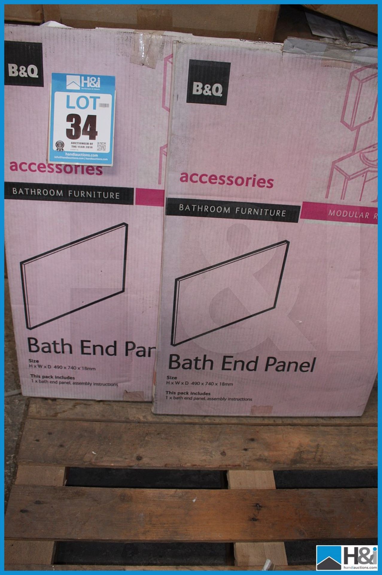 2 off B&Q bath end panel. One white, one light cherry 490mm x 740mm x18mm. Appraisal: Viewing