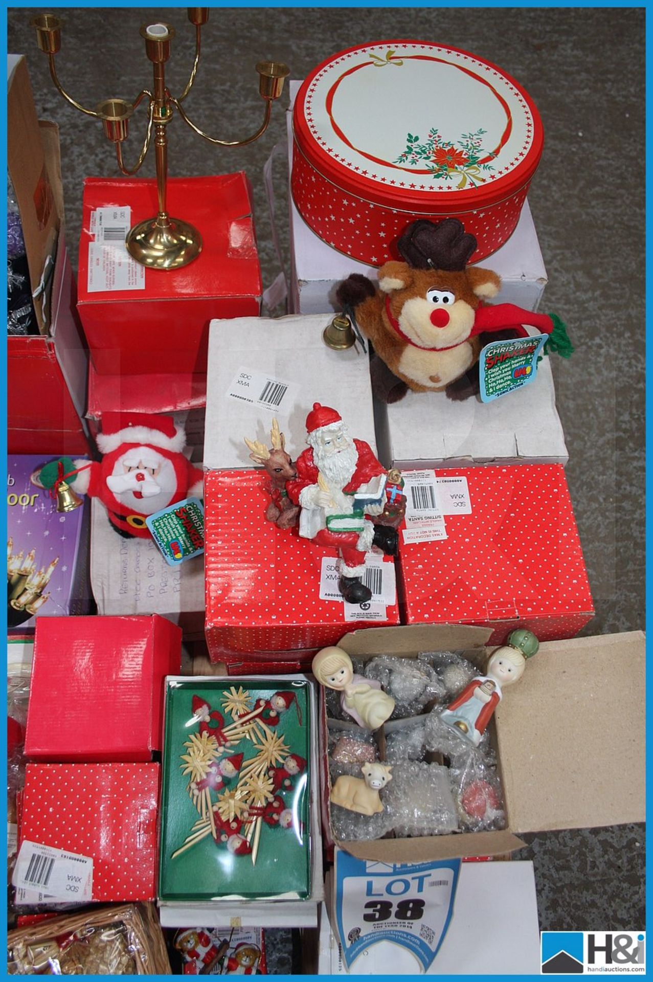 Mixed lot of christmas decorations large quantity inc rocking rudolf , cake tins, nativity sets - Image 4 of 6