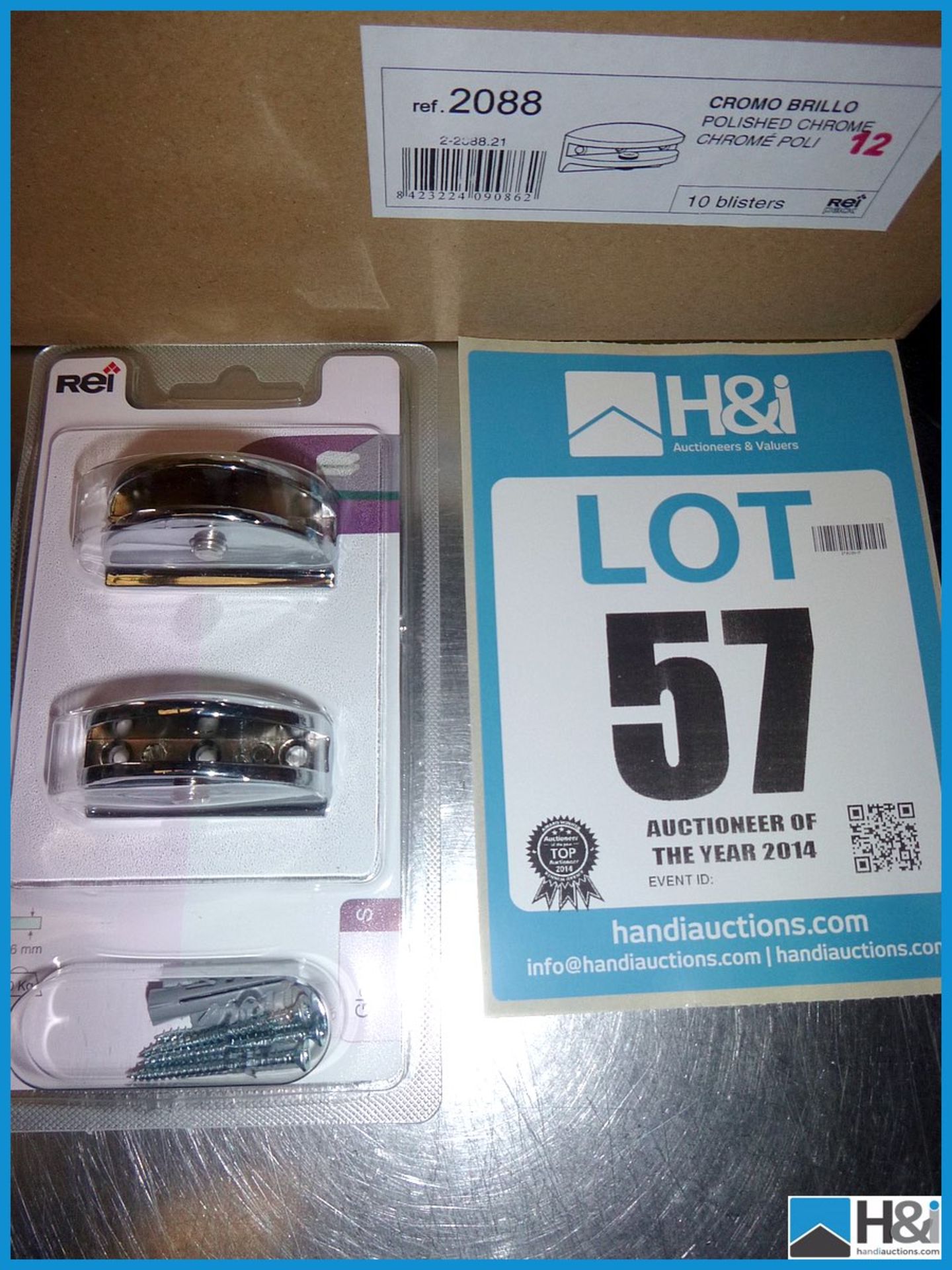 9 OFF PACKS - REI POLISHED CHROME SHELVING BRACKETS, PART NUMBER - 2088, UNUSED AND RETAIL