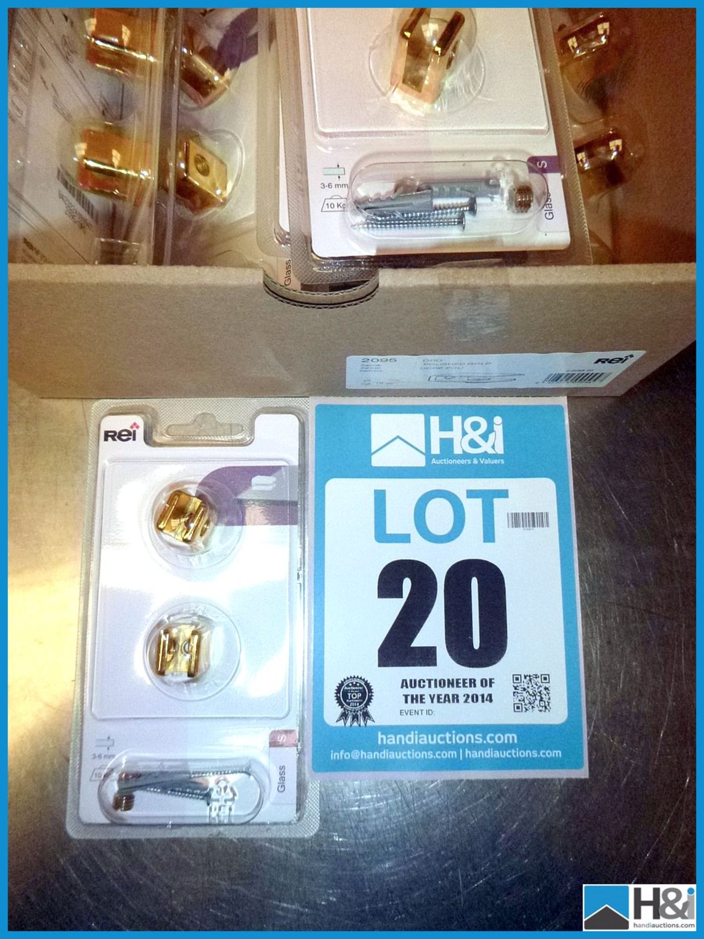 10 OFF PACKS - REI POLISHED GOLD SHELVING BRACKETS, PART NUMBER - 2095, UNUSED AND RETAIL PACKAGED