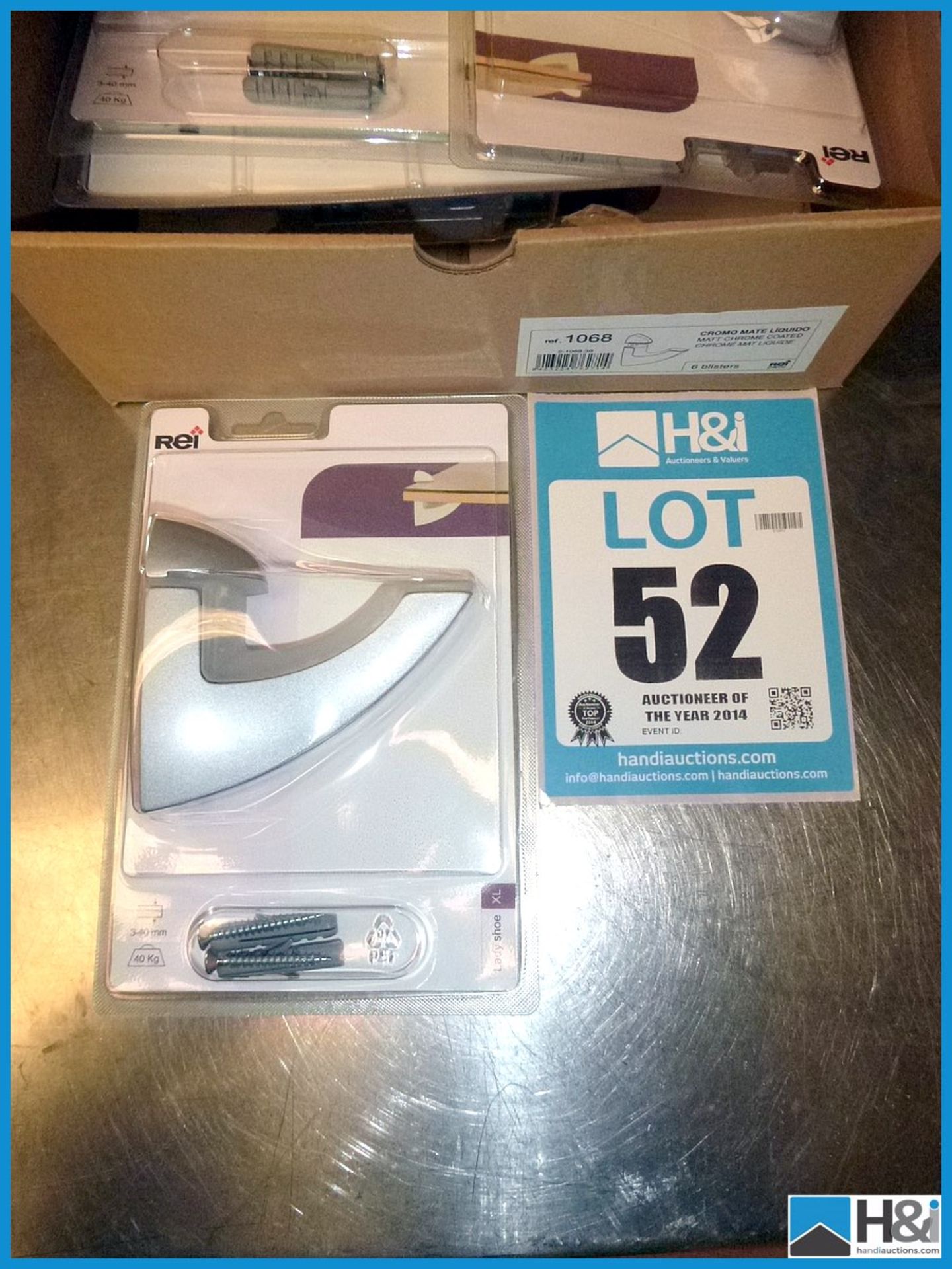 6 OFF PACKS - REI MATT CHROME SHELVING BRACKETS, PART NUMBER - 1068, UNUSED AND RETAIL PACKAGED