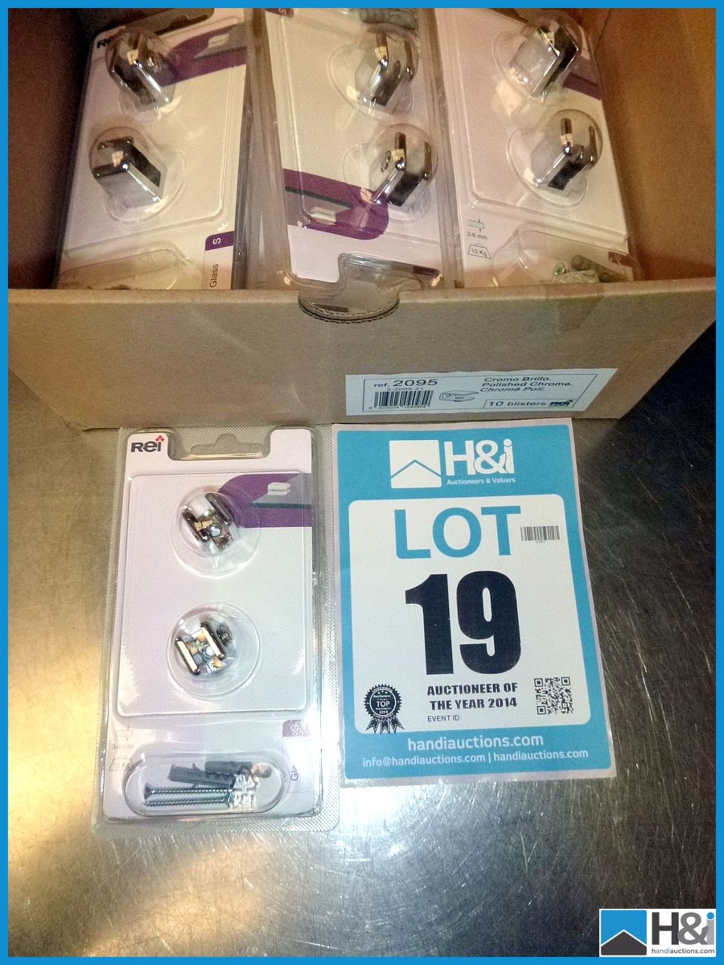 10 OFF PACKS - REI POLISHED CHROME SHELVING BRACKETS, PART NUMBER - 2095, UNUSED AND RETAIL PACKAGED