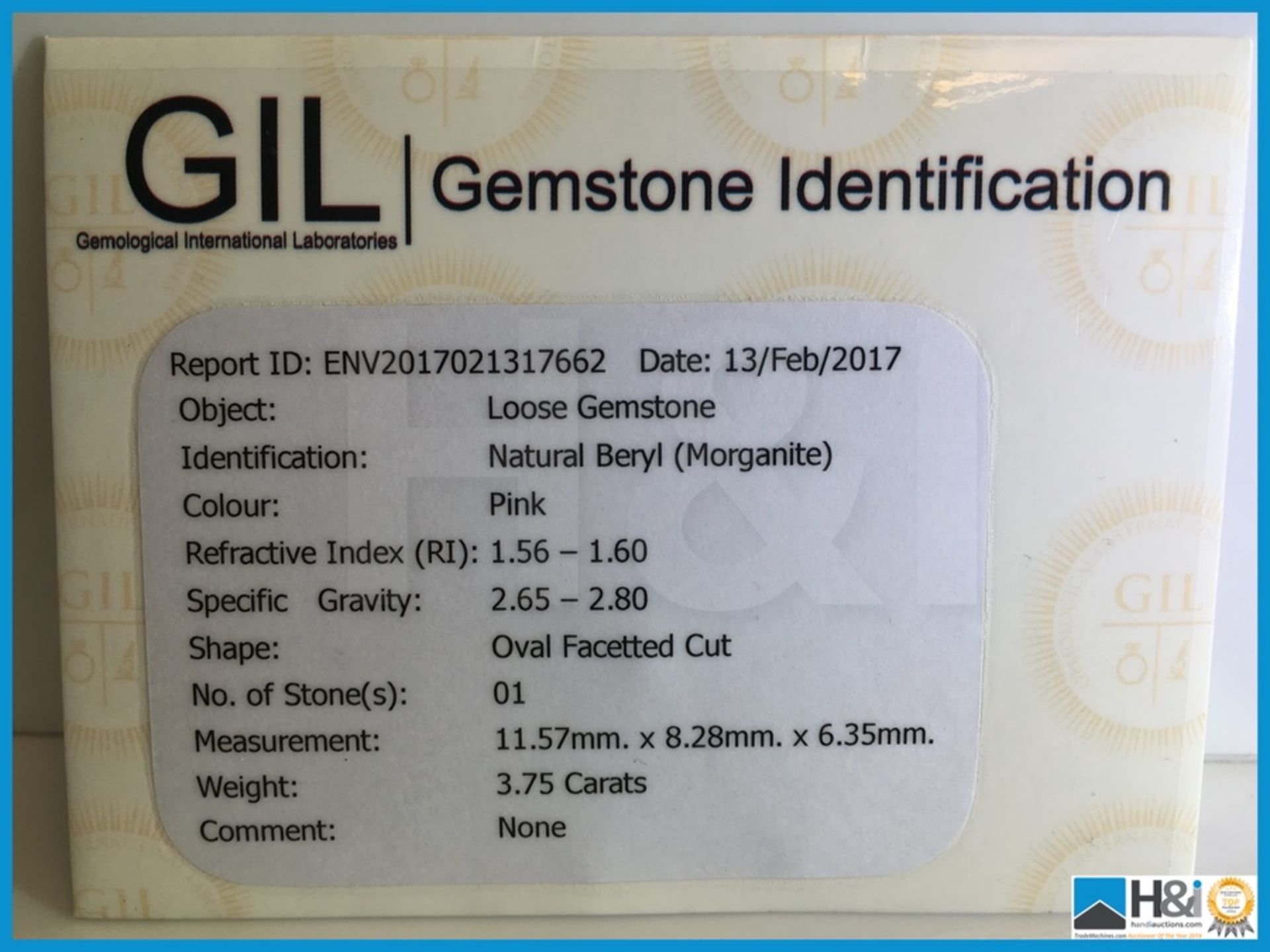 3.75ct Natural Beryl (Morganite) Oval Facetted Cut in Pink with GIL Certificate 11.57x8.28x6.35mm. - Image 4 of 4