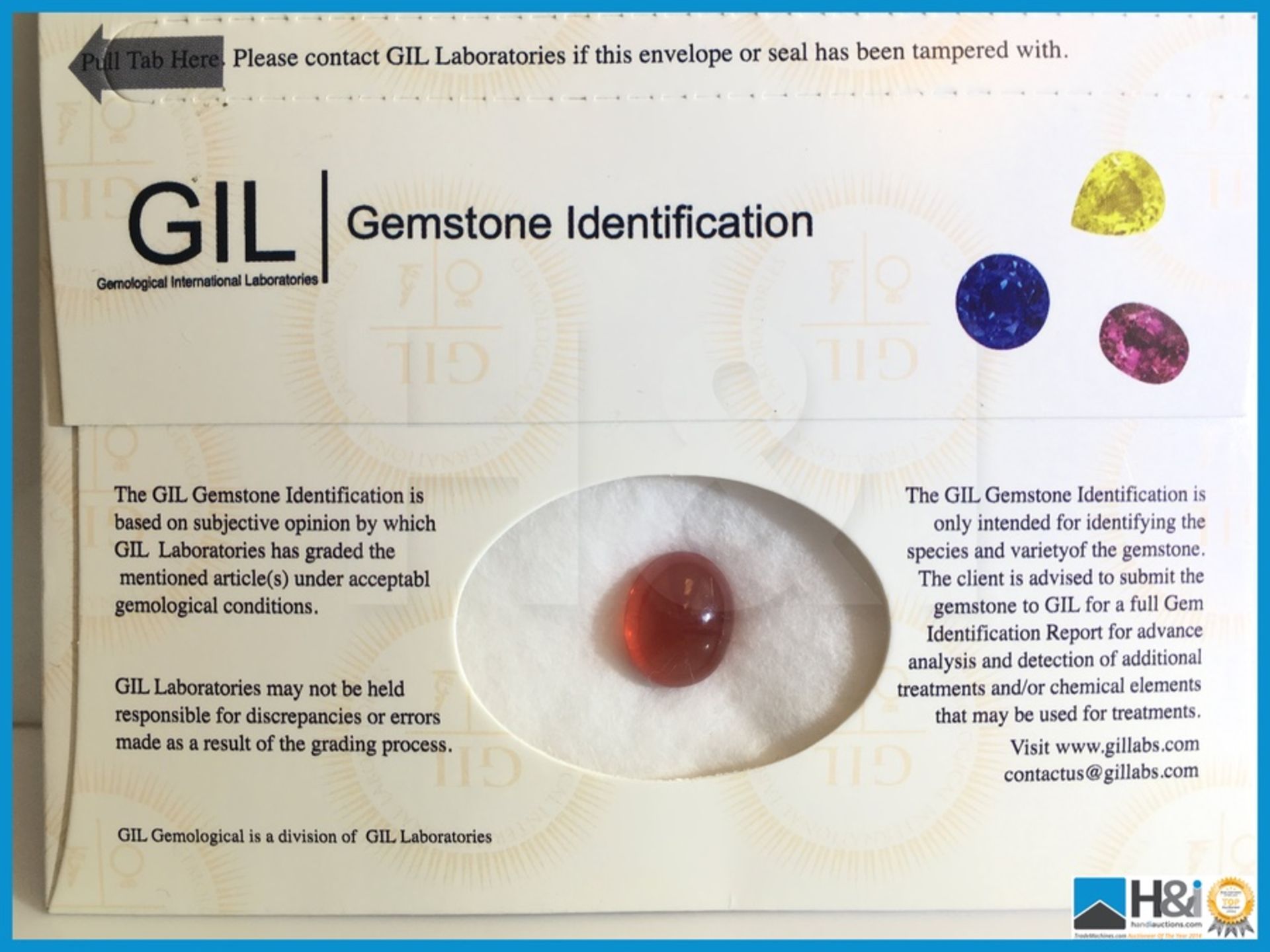 4.73ct Natural Fire Opal, Oval cut in Orange. Transparent with GIL Certificate 13.52x10.90x7.33m. - Image 3 of 4