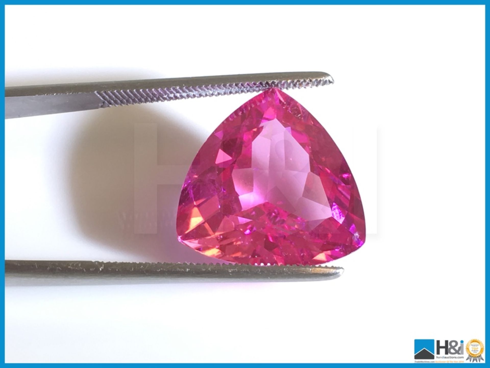 17.84ct Natural Pink Topaz. Trillion Facetted Cut. Transparent 16.50x16.50x10.7mm. Certification: - Image 3 of 3