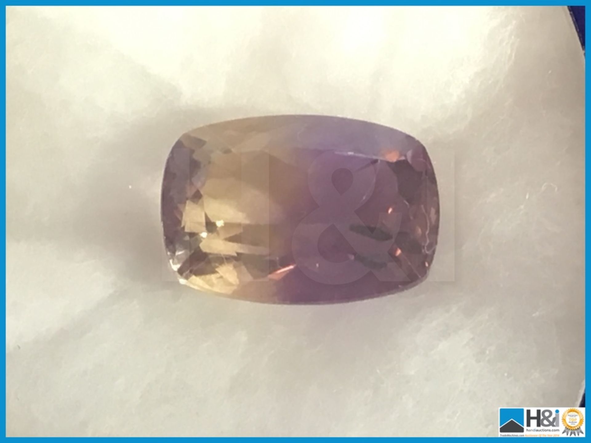 5.08ct Natural Ametrine. Cushion Cut in Purple/Yellow. Transparent with HKD Certificate. Size: 12. - Image 2 of 4