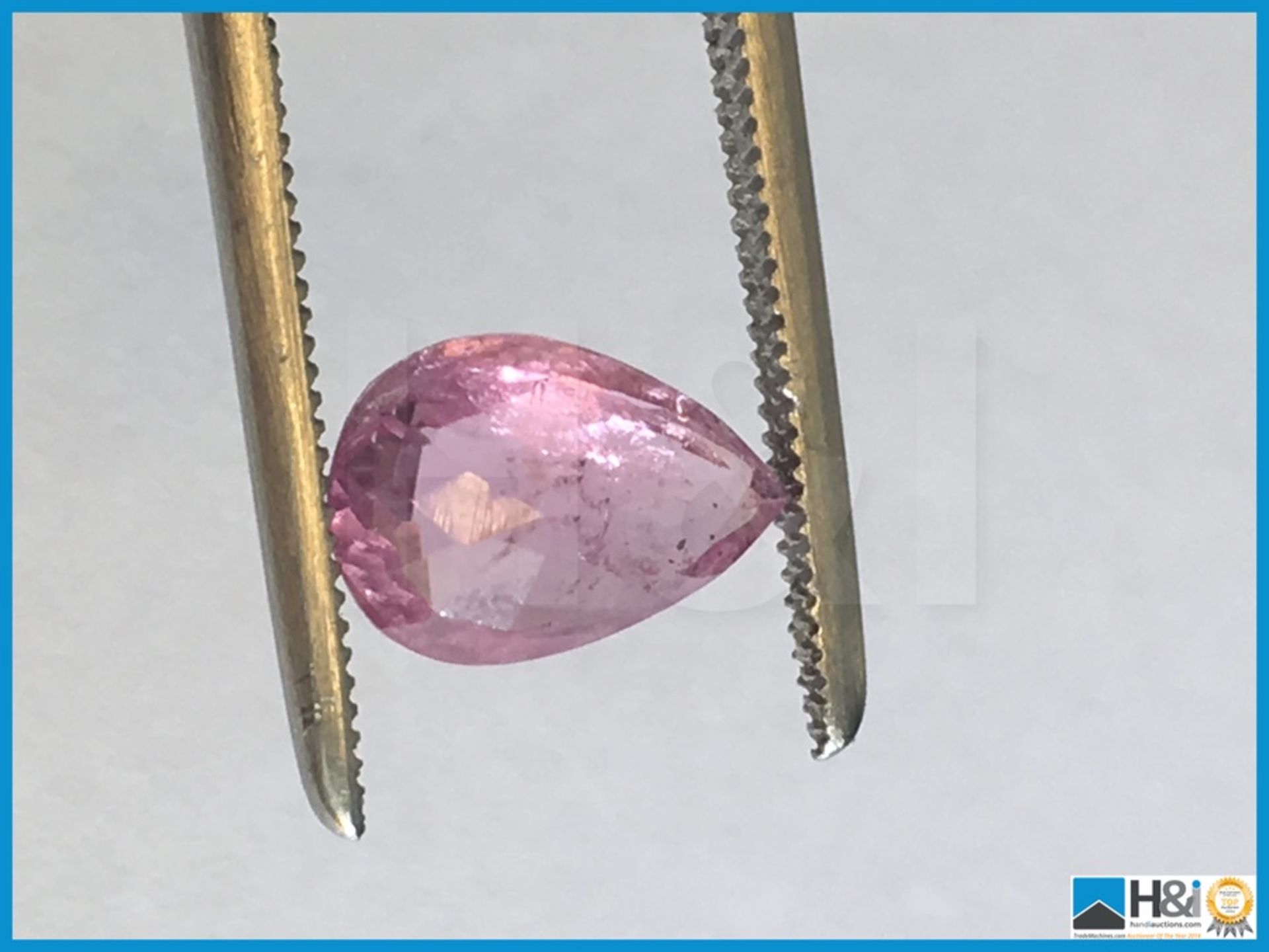 1.68ct Natural Rubelite. Pear cut in pink. Size: 9.22x6.45x4.52mm. Certification: None Appraisal: - Image 3 of 4