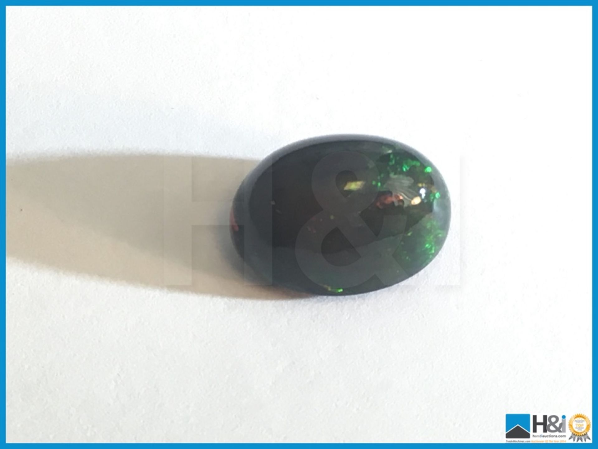 4.02ct Natural Opal. Oval Cabochon in Black with play of colours. Size: 12.65x9.08x7.40mm.
