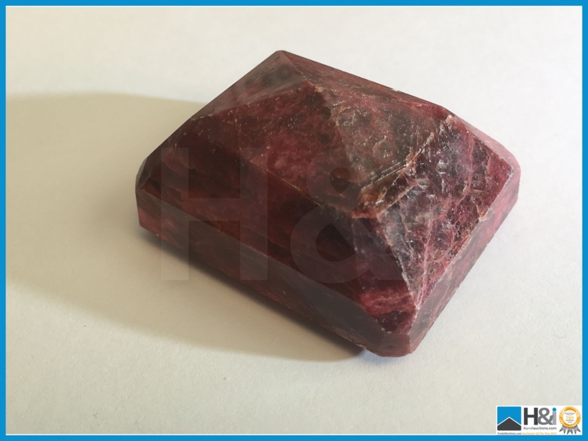 394ct Natural Ruby. Octagonal Step Cut in Red. Size: 41x34x21mm. Certification: None Appraisal: - Image 2 of 3