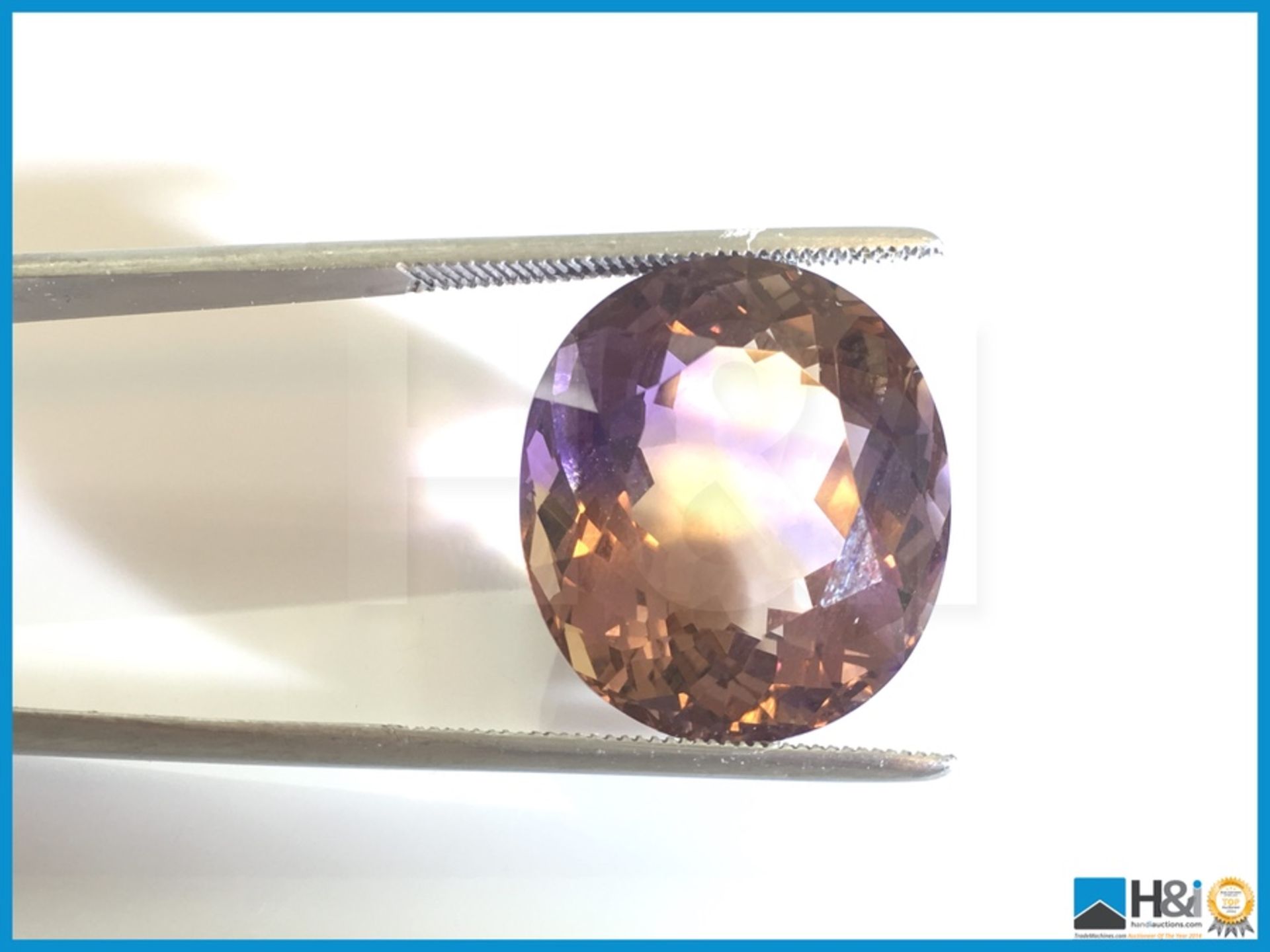 22.04ct Natural Quartz (Ametrine). Oval Facetted Cut in Purple/Yellow. Transparent with GIL - Bild 2 aus 3