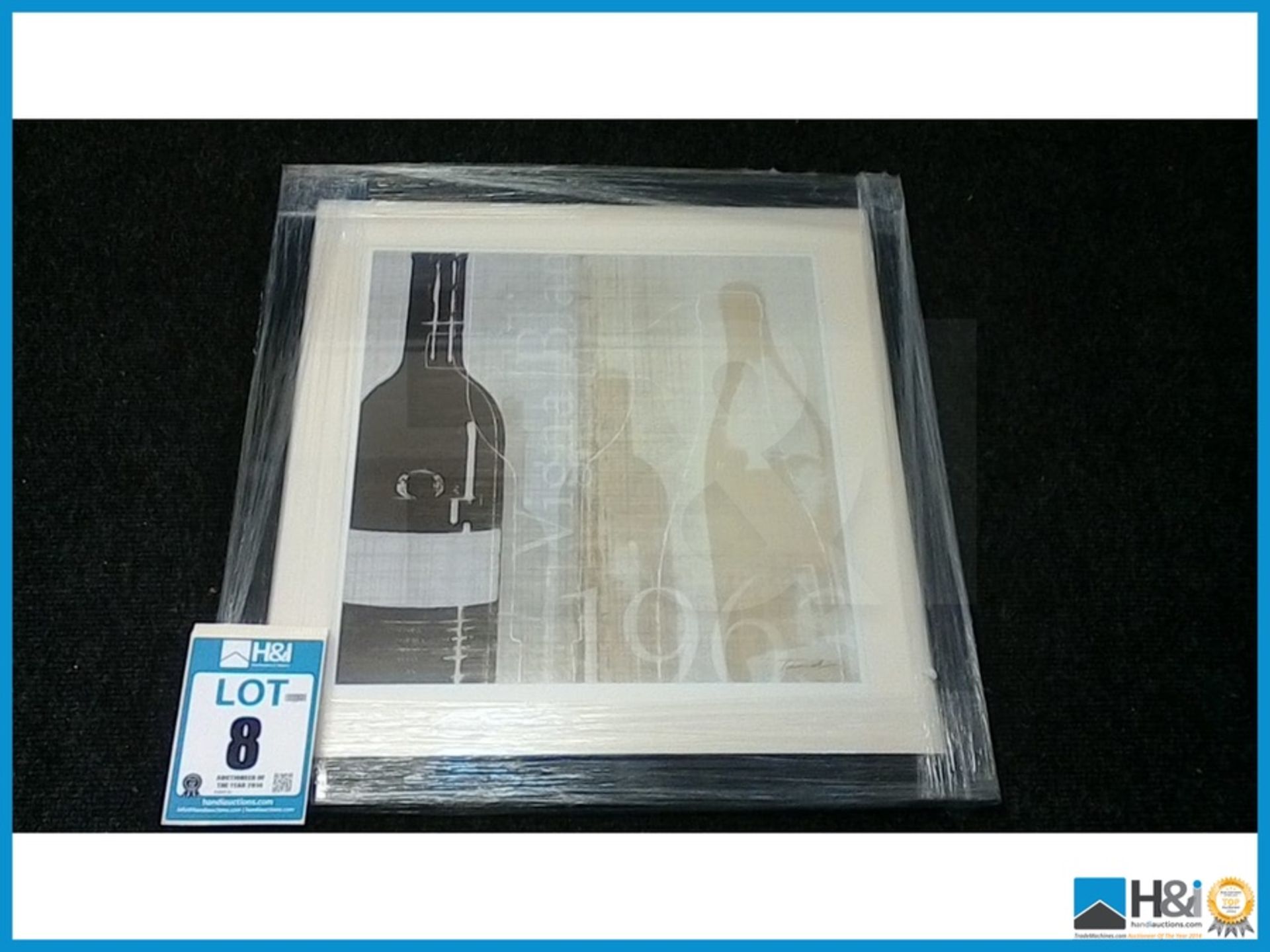 NEW DESIGNER TRADITIONAL BLACK NATURAL FINISH FRAME DISPLAYING A ABSTRACT OF A WINE BOTTLES