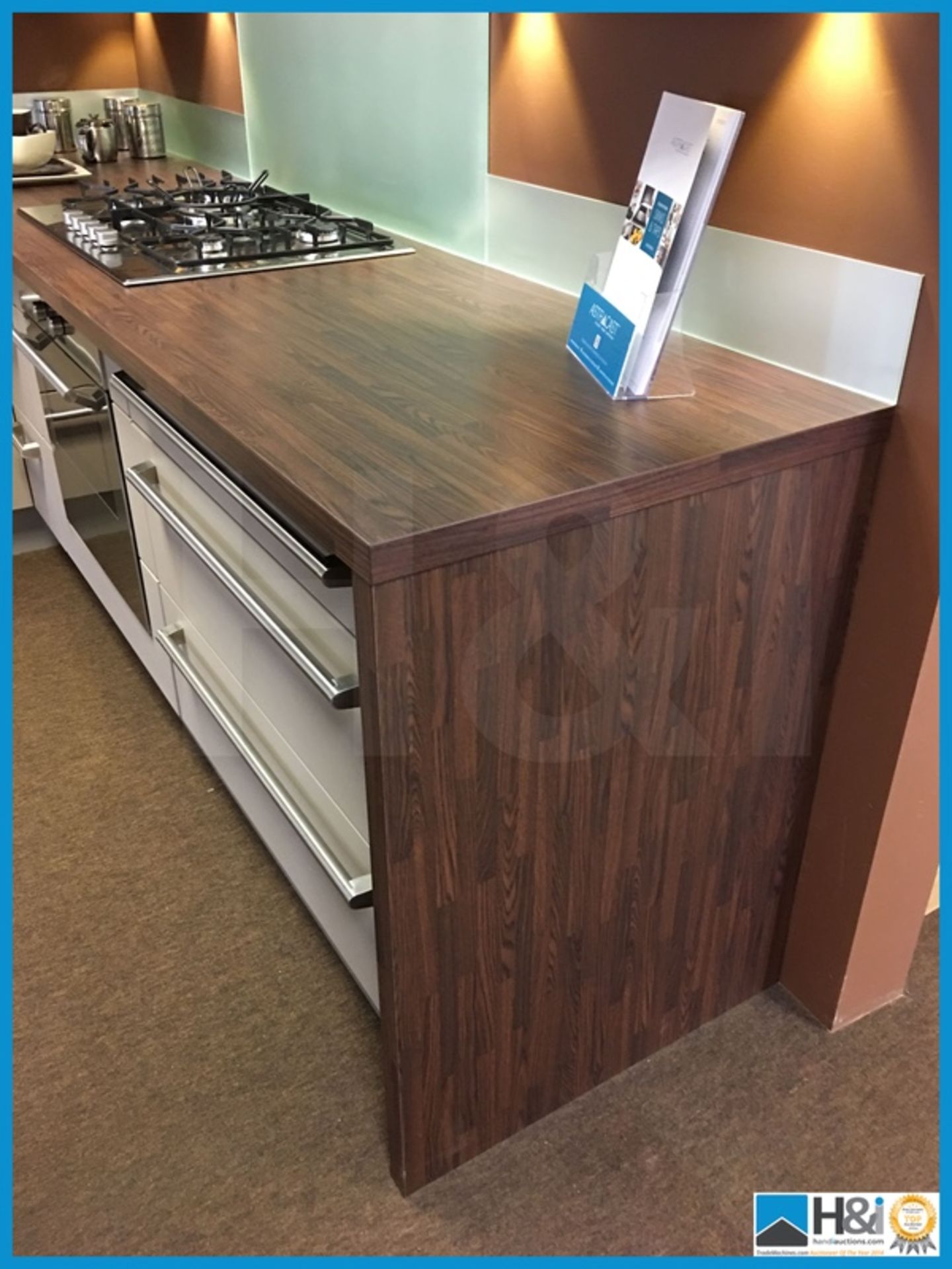 Beautiful contemporary display kitchen compete with dark walnut effect worktop and multi purpose - Image 6 of 21