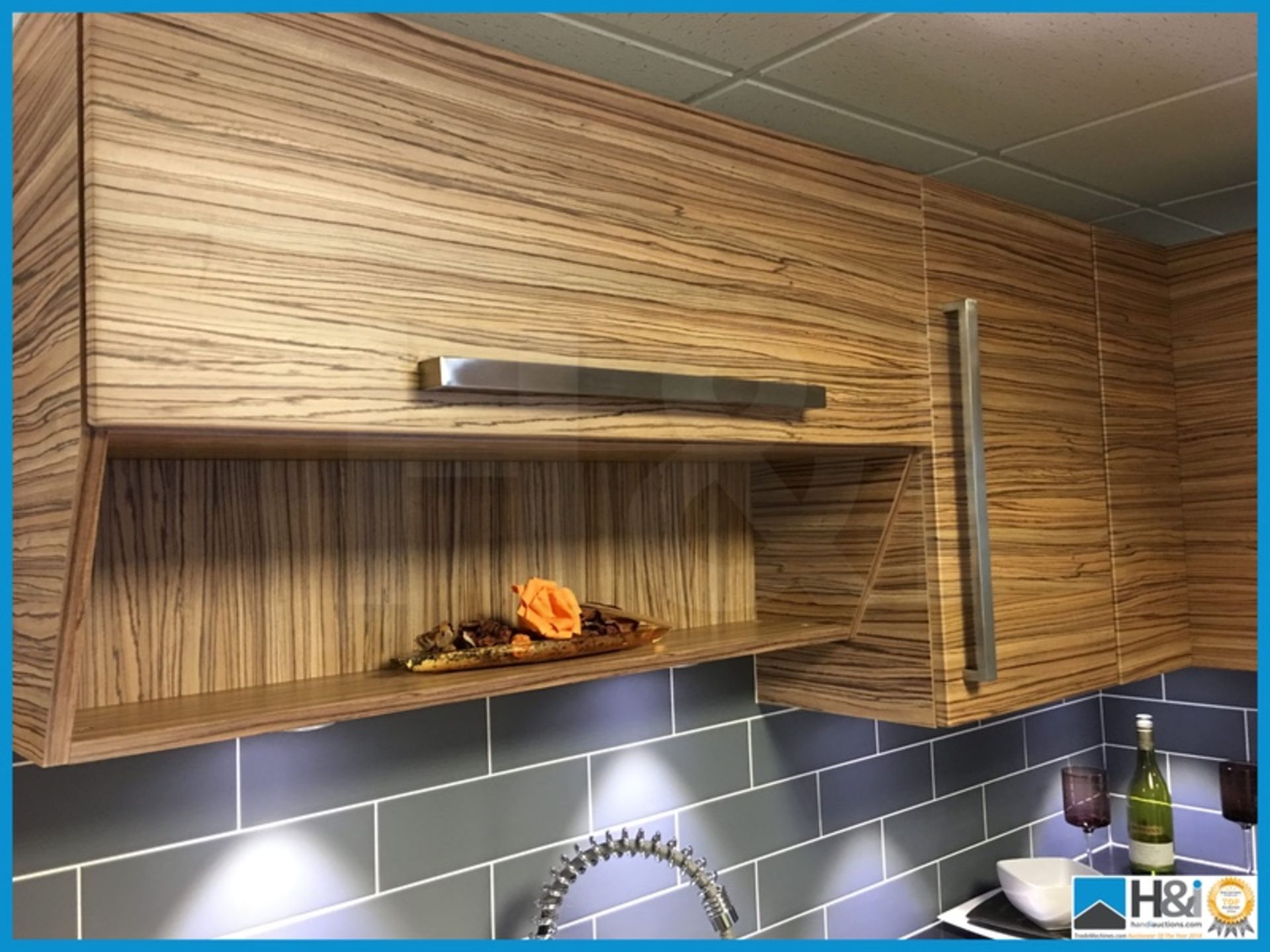 Stunning display kitchen finished in zebrano with black textured worktop, stainless steel 1.5 bowl - Image 3 of 19