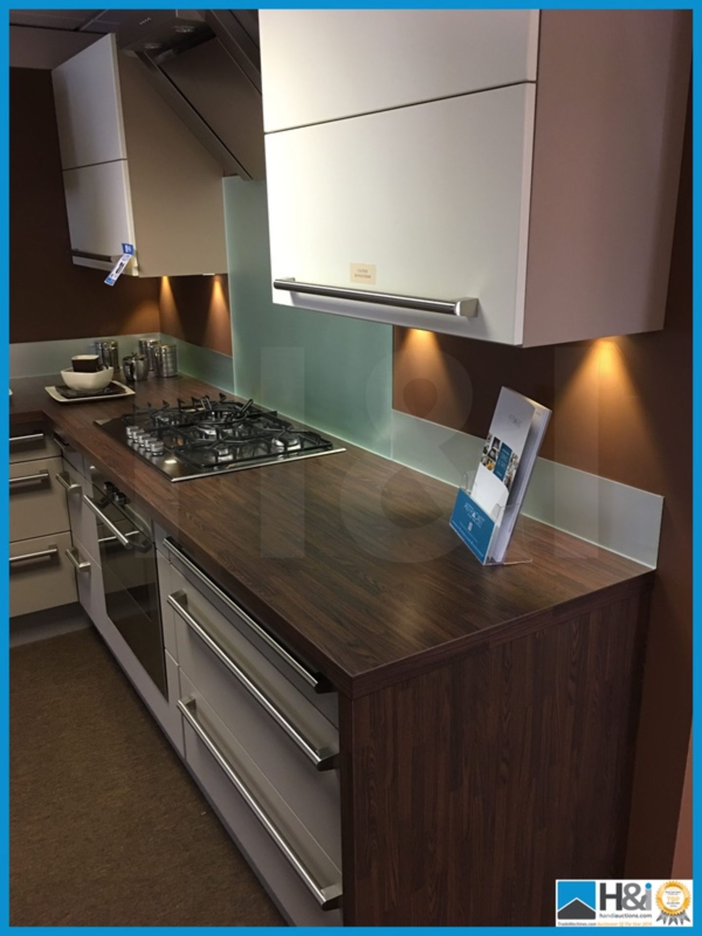 Beautiful contemporary display kitchen compete with dark walnut effect worktop and multi purpose - Image 5 of 21