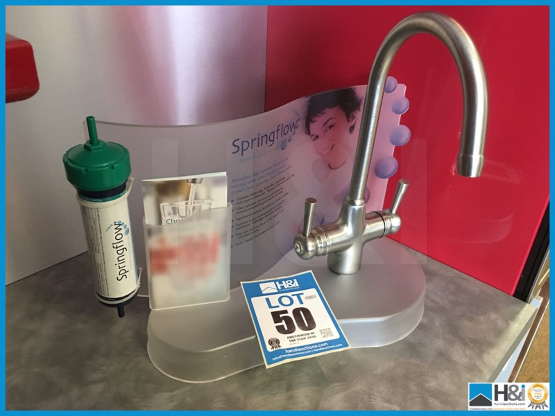 Springflow display comprising brushed nickel kitchen tap and filter. Appraisal: Excellent Serial No: