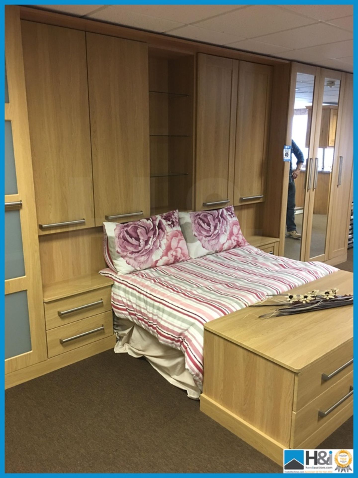 Large display bedroom wardrobe, storage and drawer units. Please note bed is display only. 5.4m - Image 4 of 9