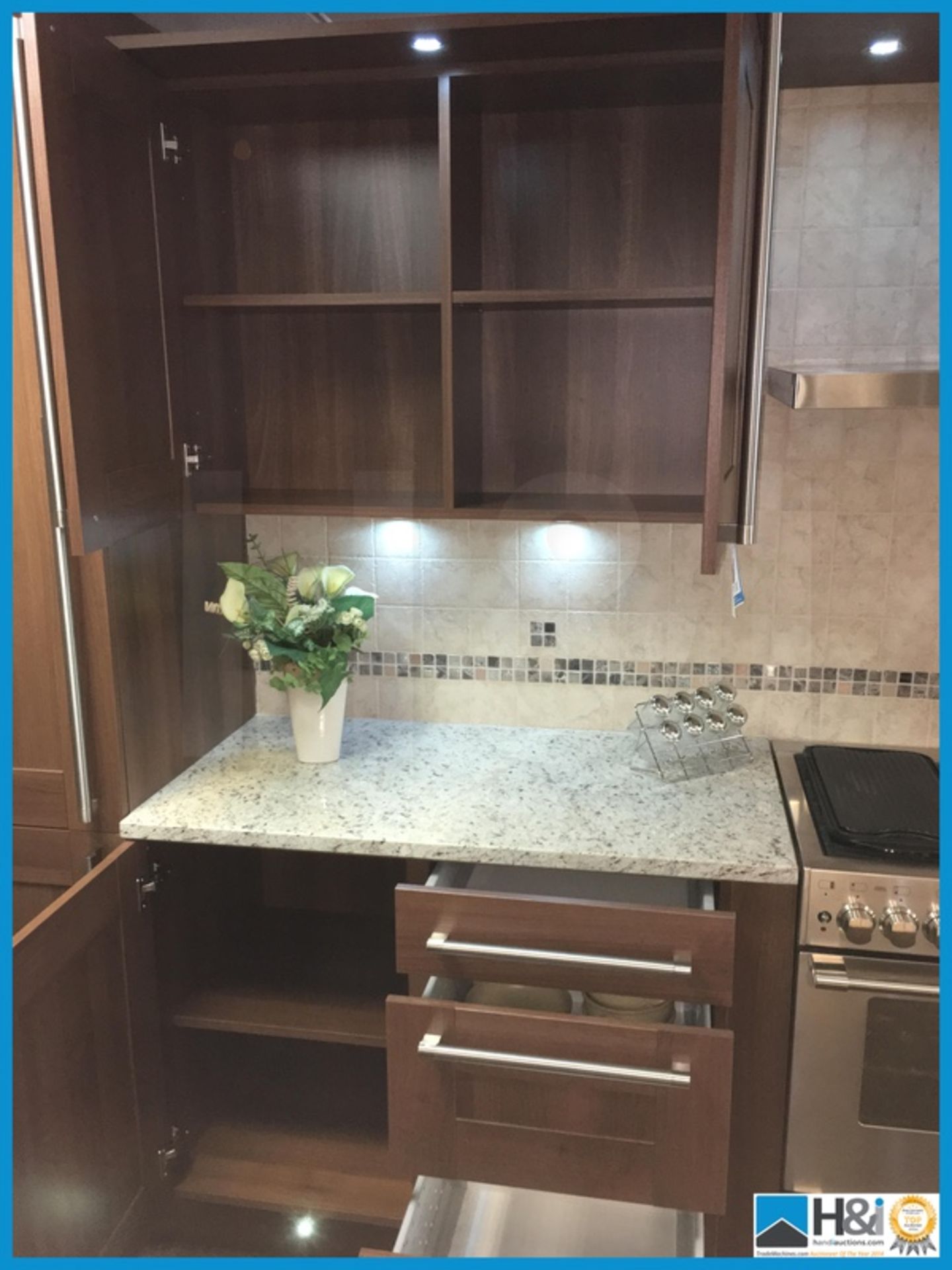 Stunning American black walnut finish display kitchen with integrated LED lighting and - Image 8 of 13