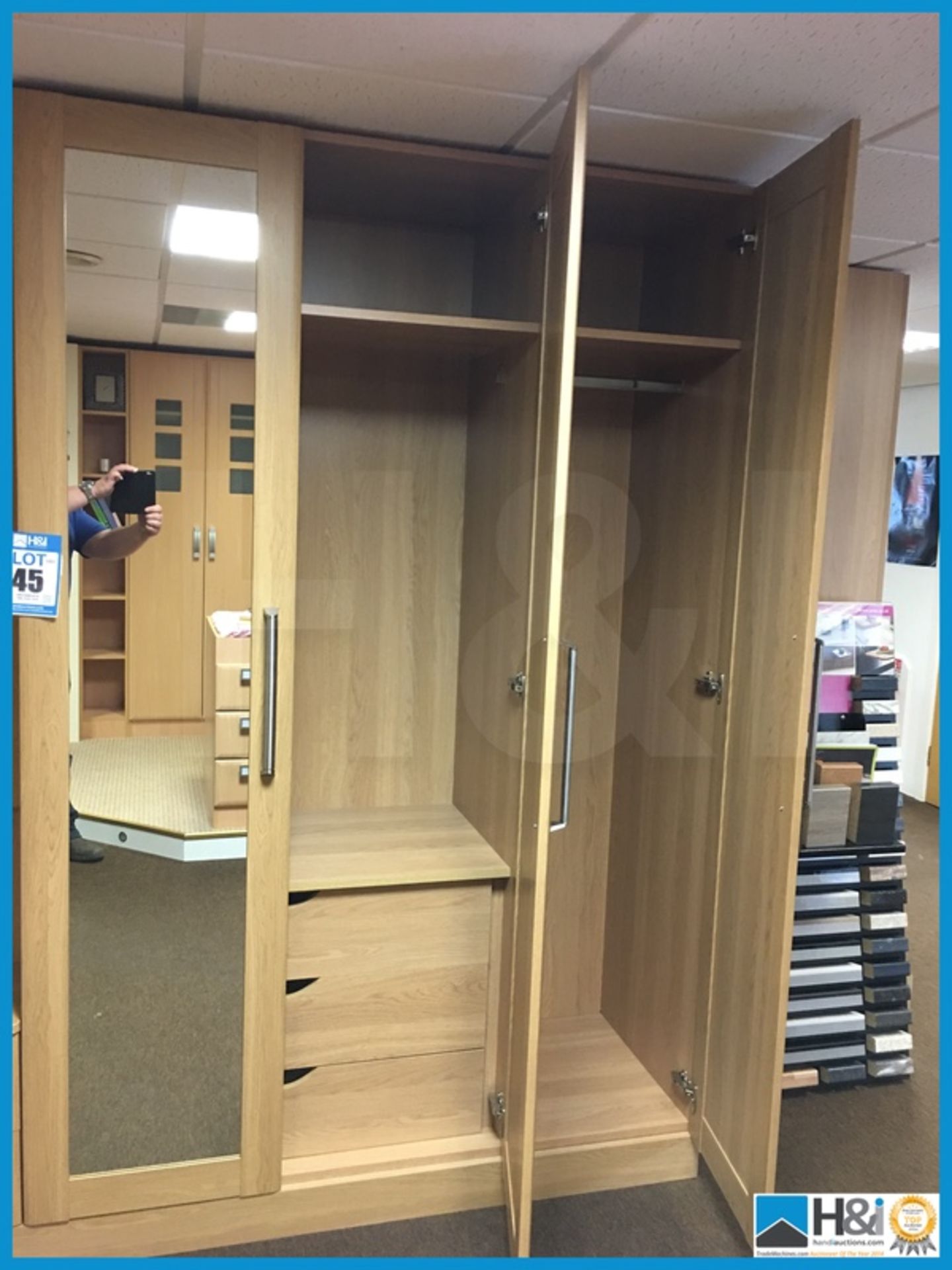 Large display bedroom wardrobe, storage and drawer units. Please note bed is display only. 5.4m - Image 8 of 9